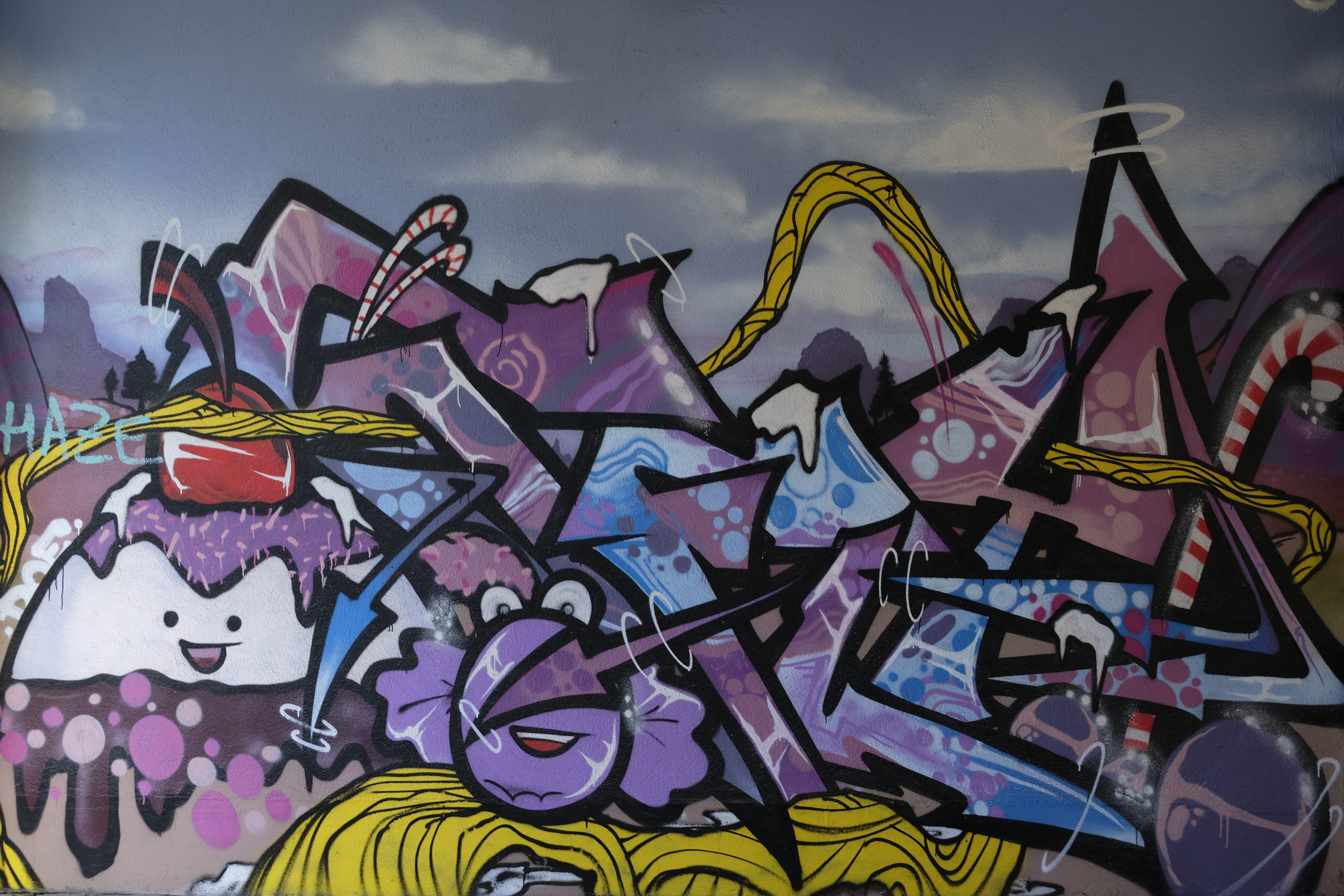 colorful, graffiti, creativity, drawing, art, animal representation, text, craft, spray, cloud - sky, large group of objects, full frame, sky, wall, paper, HD Wallpaper