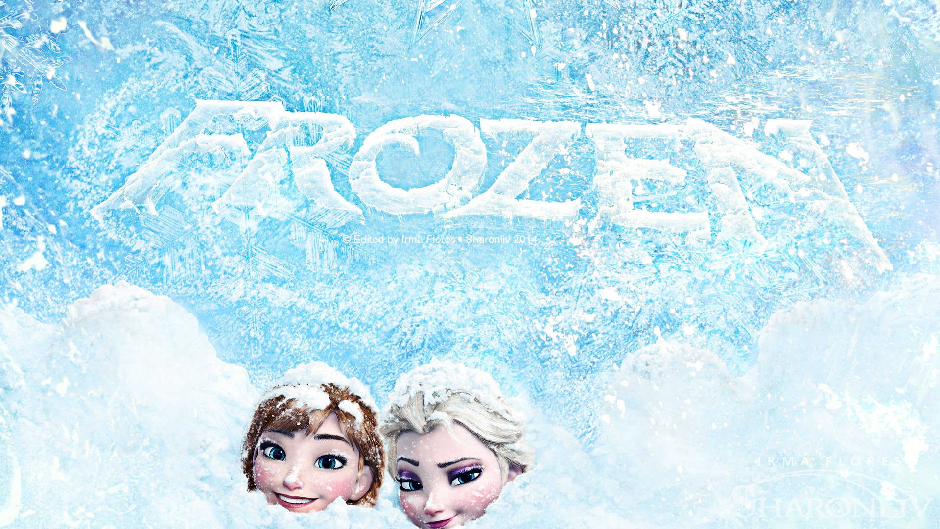 Snow, females, headshot, 1080P, women, people, togetherness, beautiful woman, looking at camera, winter, smiling, Elsa (Frozen), blue, human face, Frozen, HD Wallpaper
