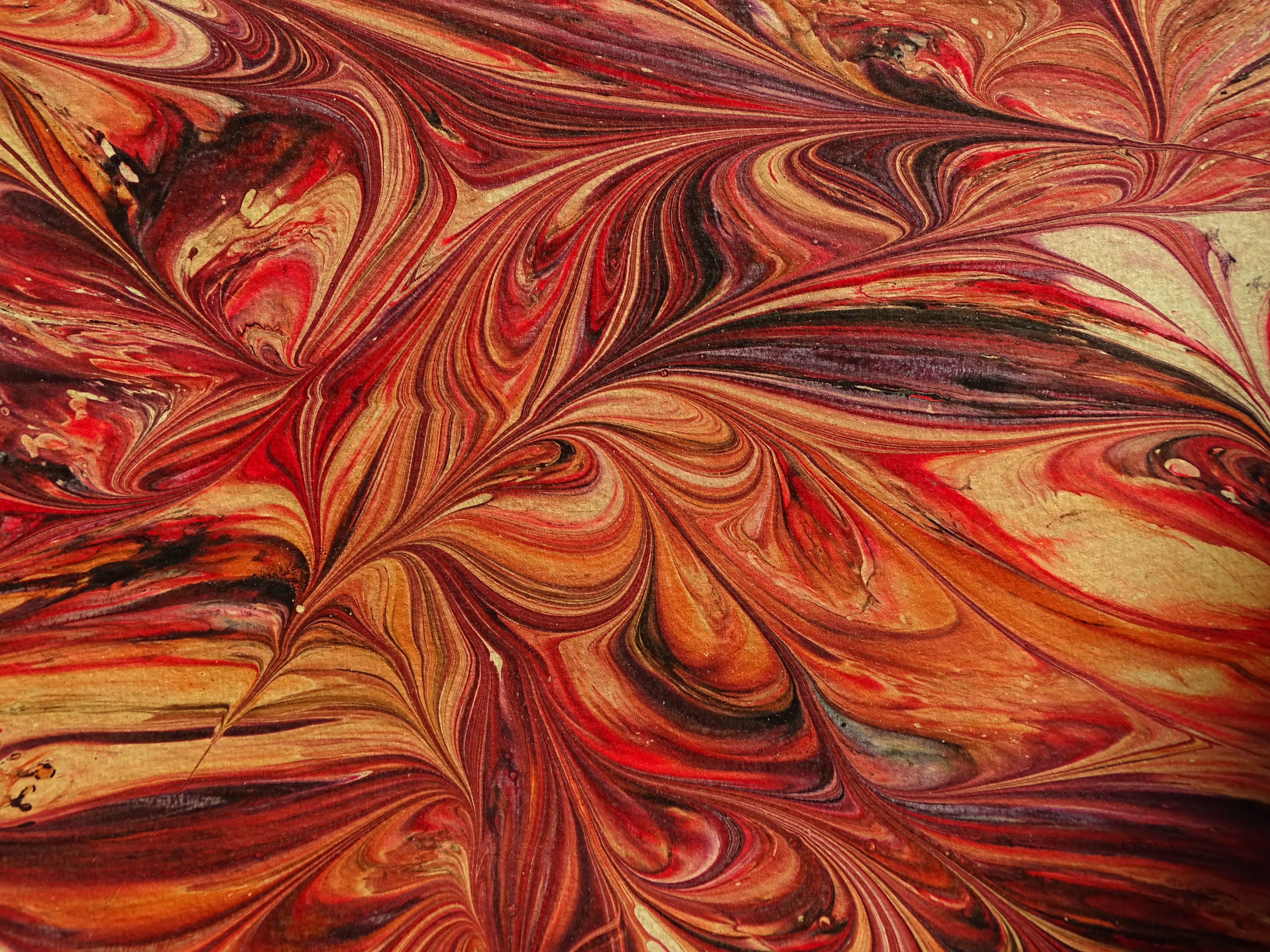 abstract, creativity, marbled paper, brown, design, painting, movement, paint, close-up, mural, color, multi colored, floral pattern, textured, red, mottle, HD Wallpaper