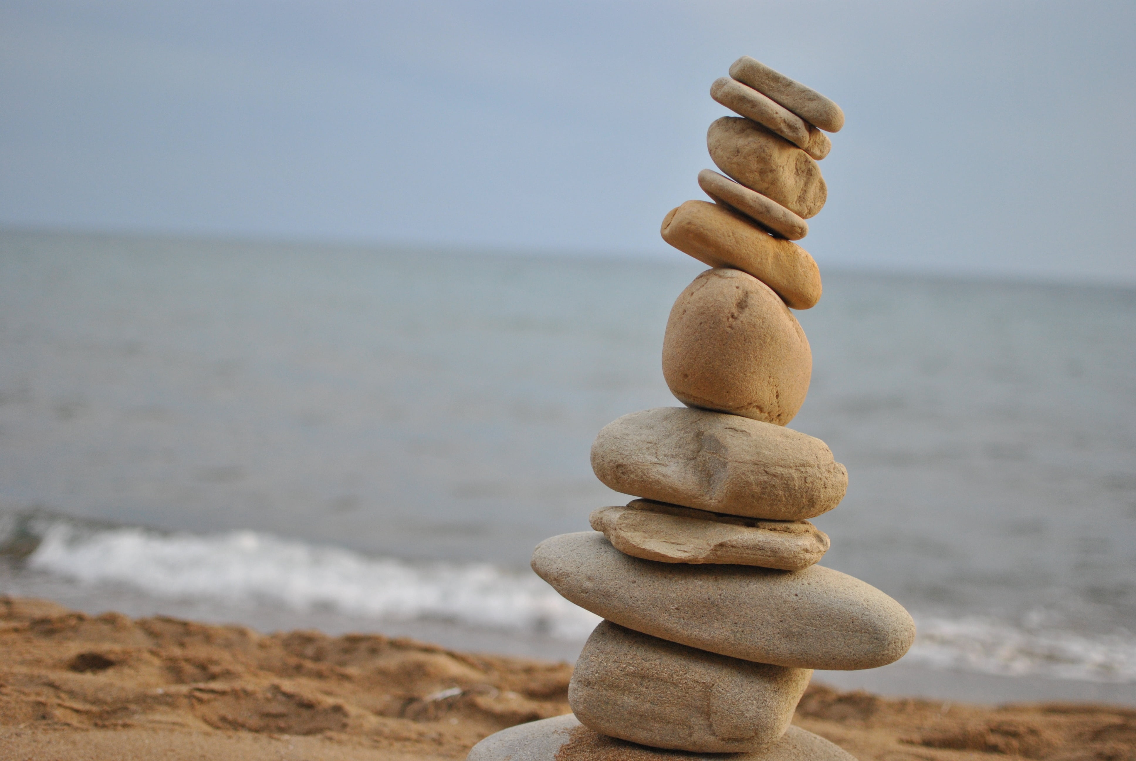 solid, tranquil Scene, stone background, tranquility, stone, horizon over water, stack, heap, zen, land, 4K, sea, concepts, peace, rock, rock - Object, HD Wallpaper