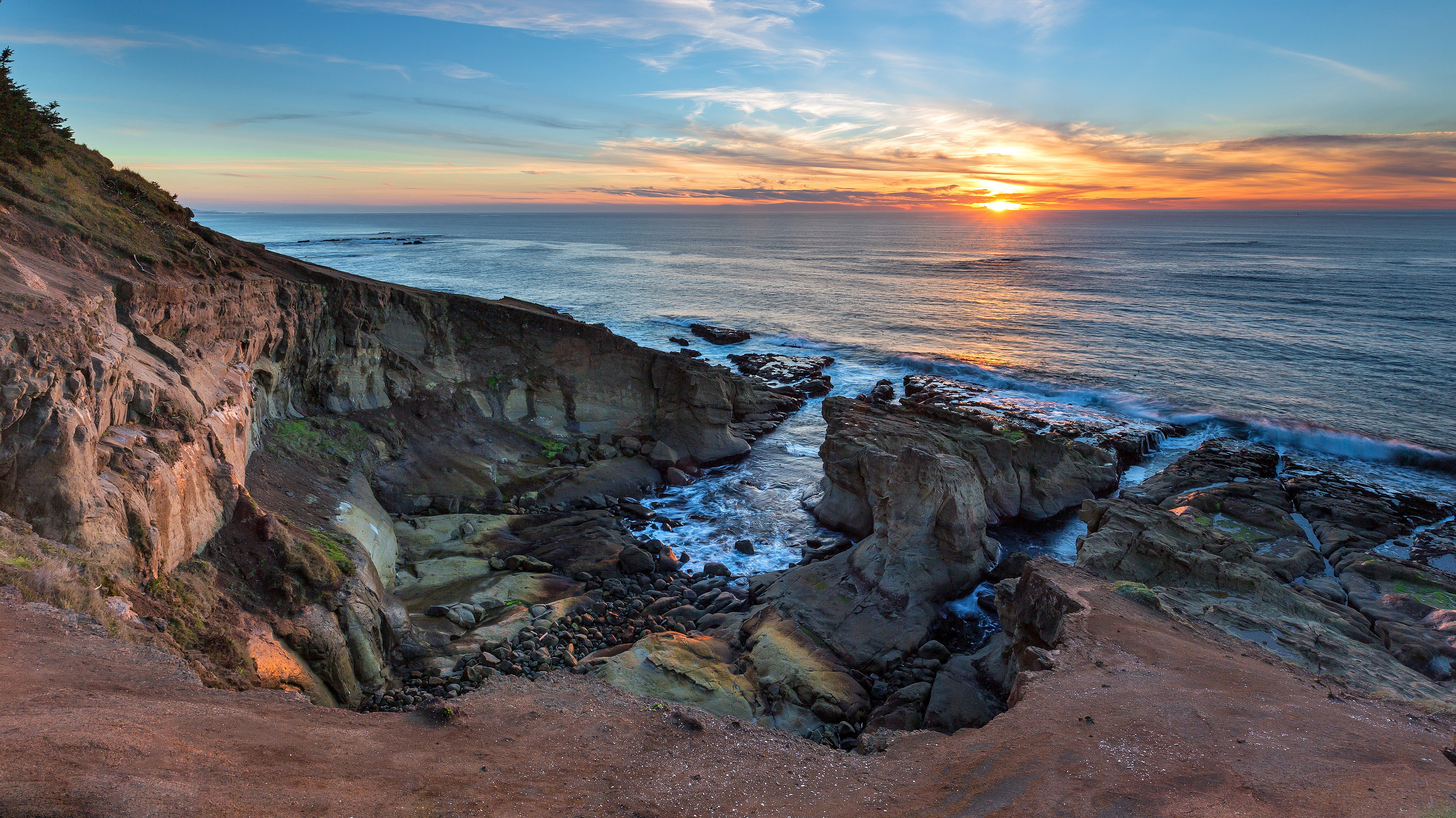 land, rock, horizon over water, sunset, sea, beach, rock - object, scenics - nature, rocky coastline, water, sky, eroded, sun, 5K, tranquil scene, nature, HD Wallpaper
