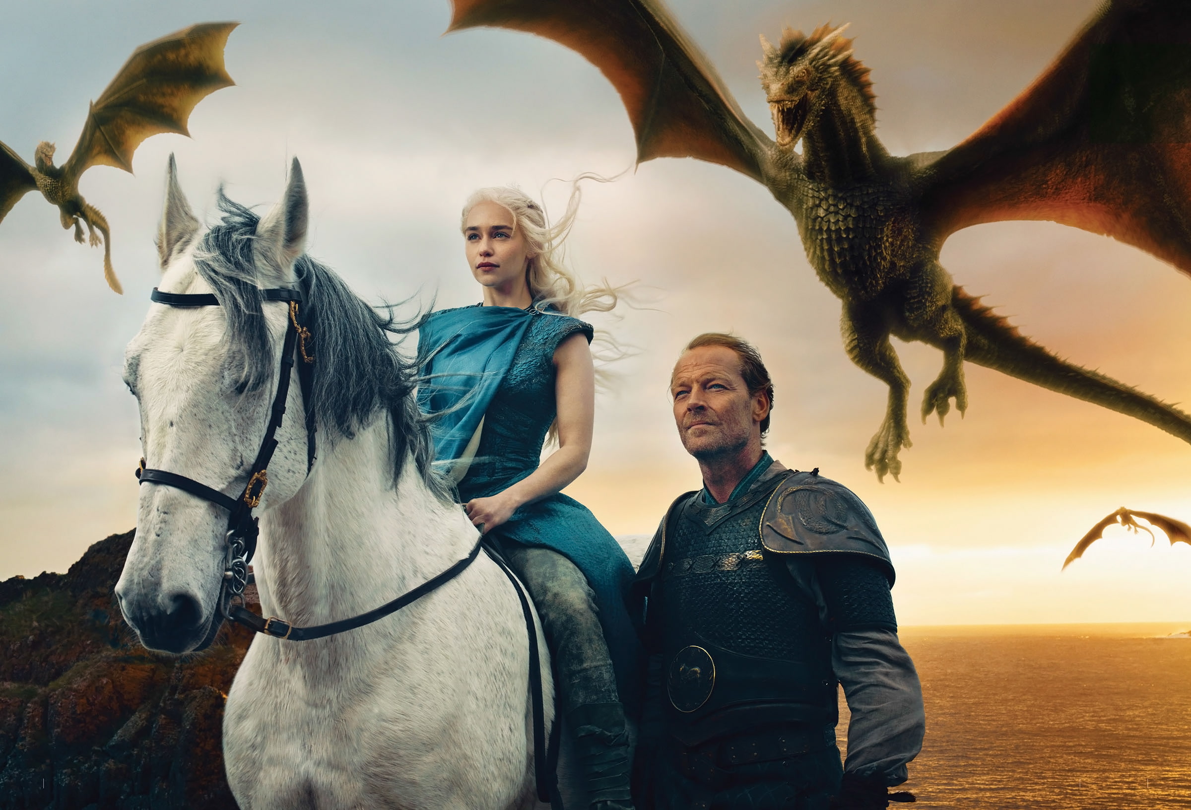 Emilia Clarke, Iain Glen, 1080P, Jorah Mormont, dragons, Daenerys Targaryen, Game of Thrones, HD Wallpaper
