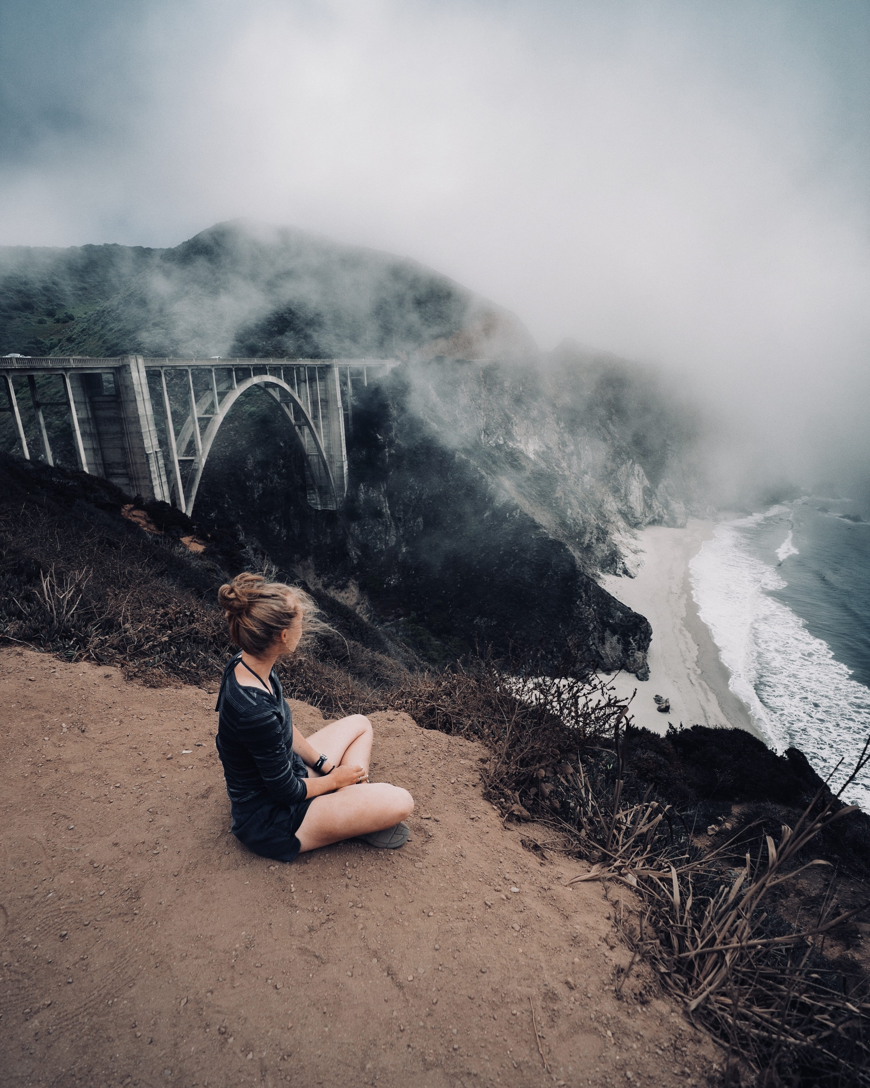 mist, females, lifestyles, young Adult, dark, beauty In Nature, people Traveling, ocean, journey, monterey, top view, tourist, one Person, adult, female, Phone HD Wallpaper