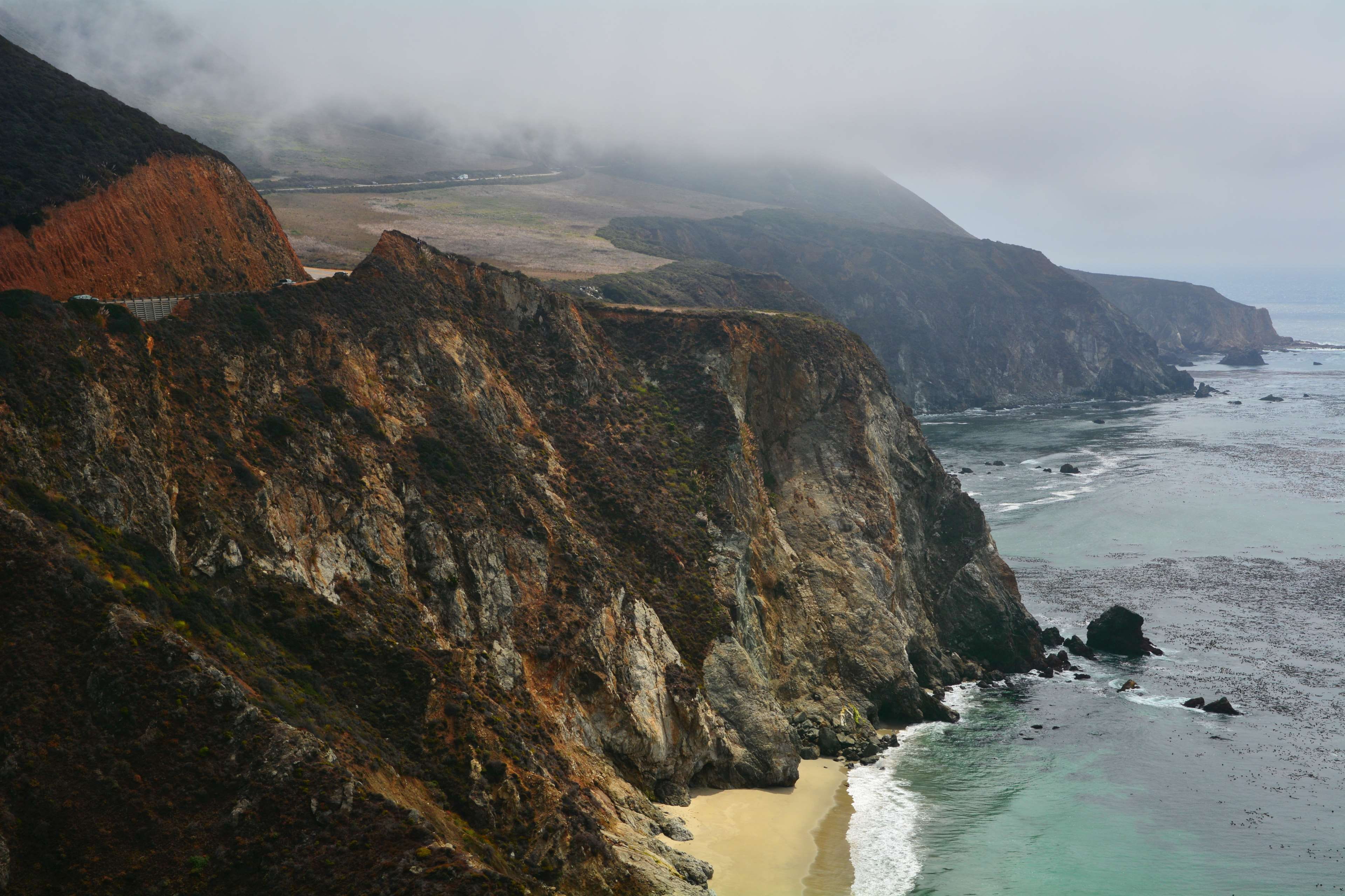 solid, pacific, cliff, ocean shore, power in nature, tranquility, point lobos, china cove, rock, california, 4K, usa, rock formation, autumn, water, grass, HD Wallpaper