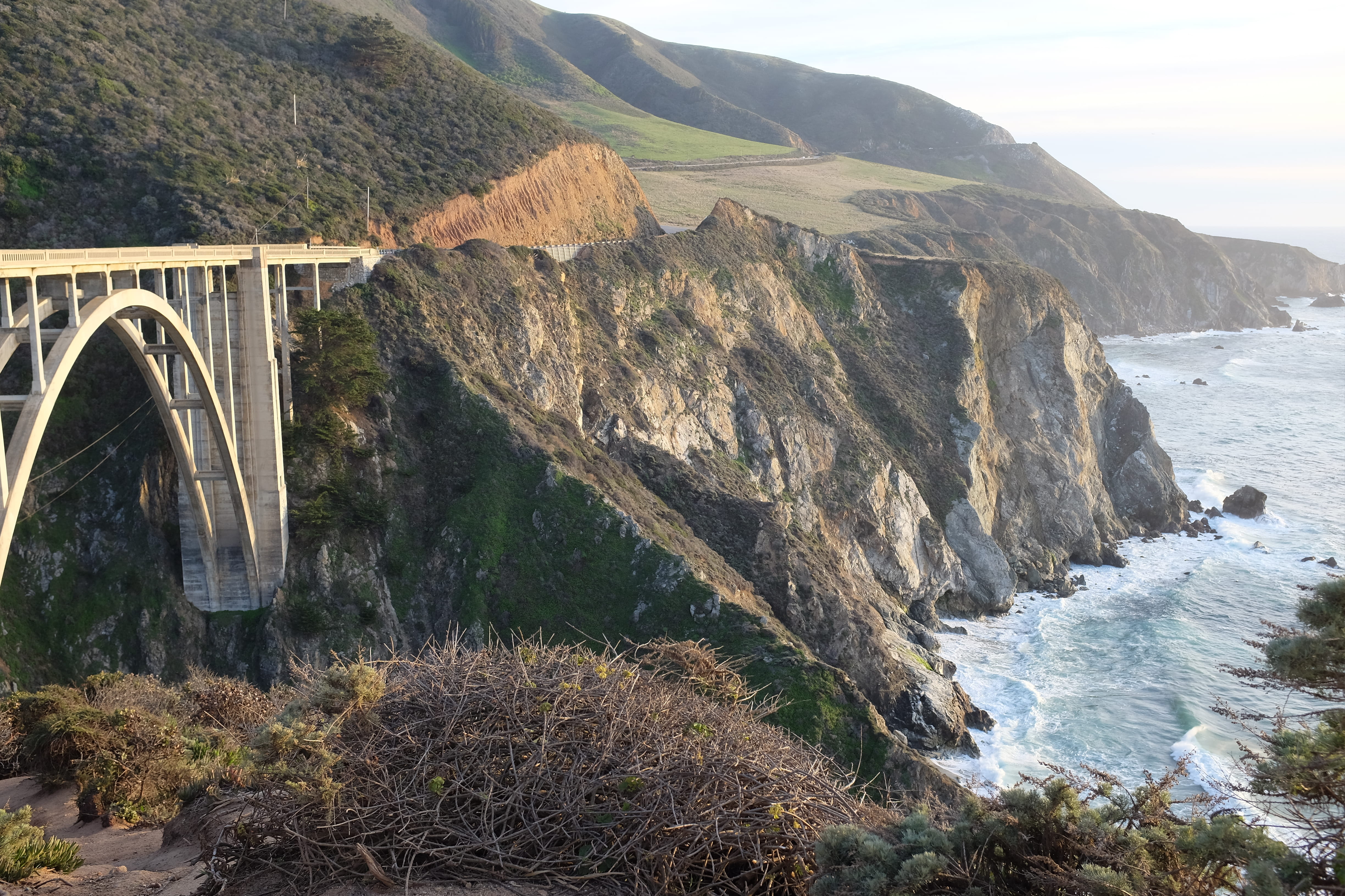 scenics - nature, day, united states, tranquility, flowing water, seashore, arch bridge, pacific, no people, 4K, beauty in nature, california, bridge, HD Wallpaper