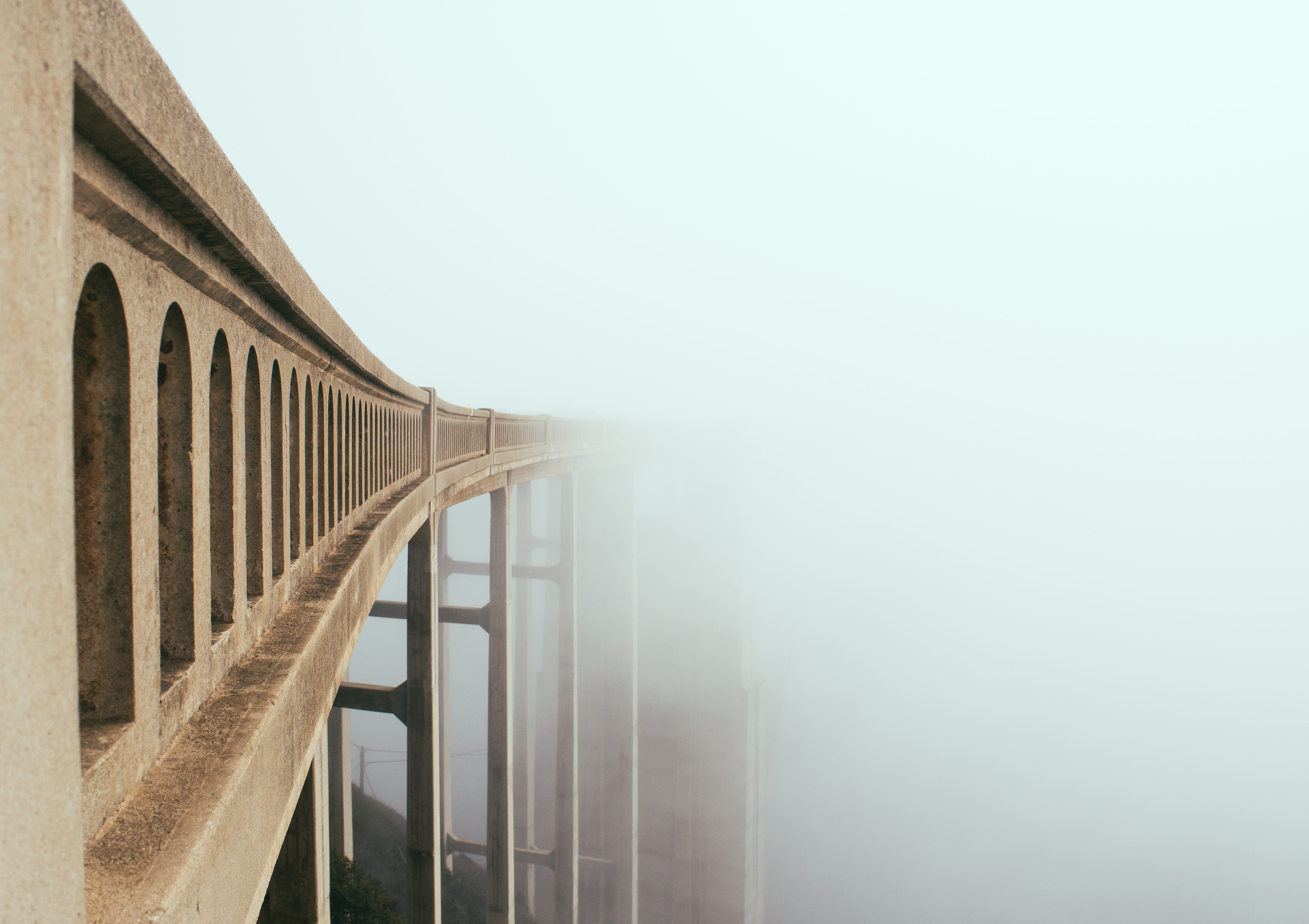 architecture, water, foggy, no people, day, building exterior, coast, nature, connection, photography, outdoors, architectural column, sky, railing, mist, HD Wallpaper