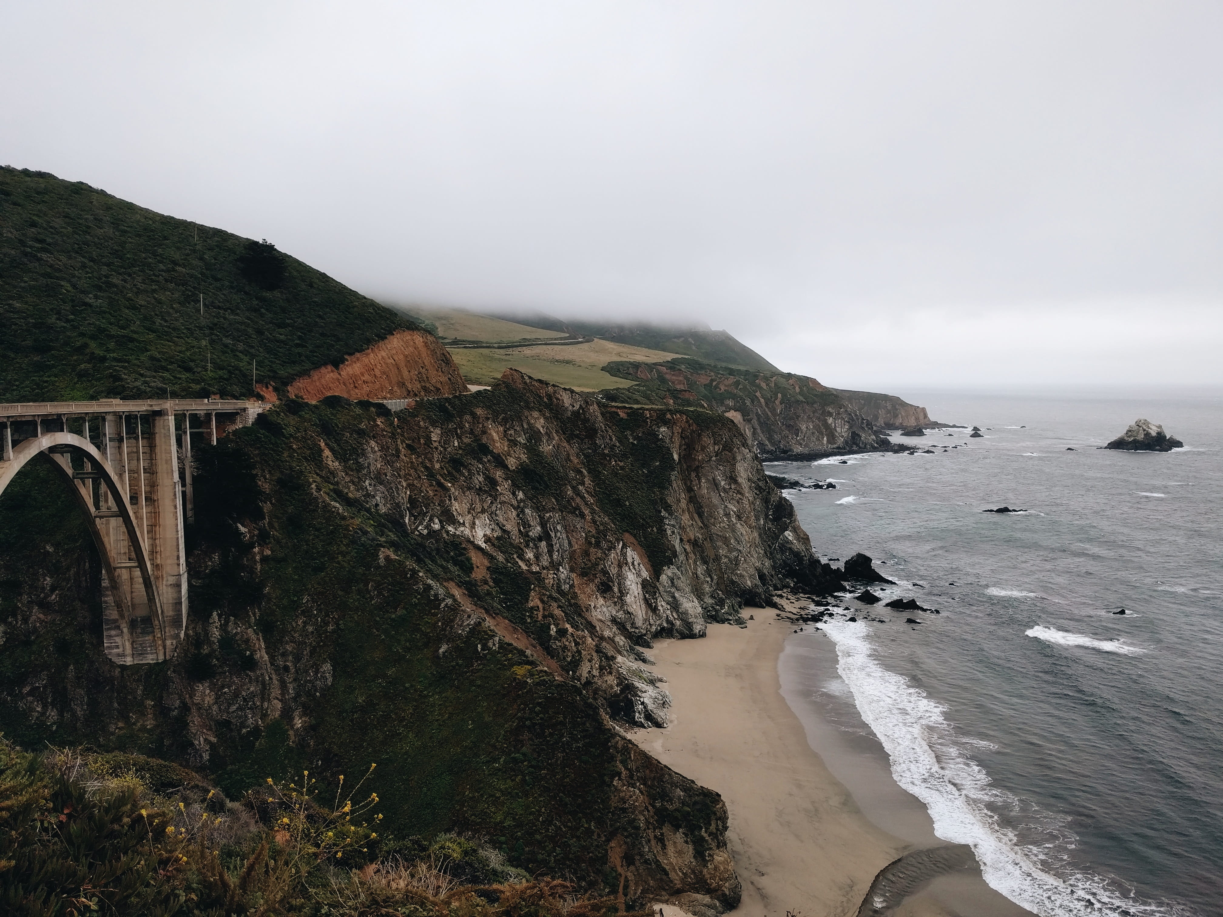 mountain, big Sur, scenics - nature, no people, photo, beach, sea, beauty in nature, tranquil scene, sky, scenics, Bixby, landscape, land, water, Bridge, HD Wallpaper