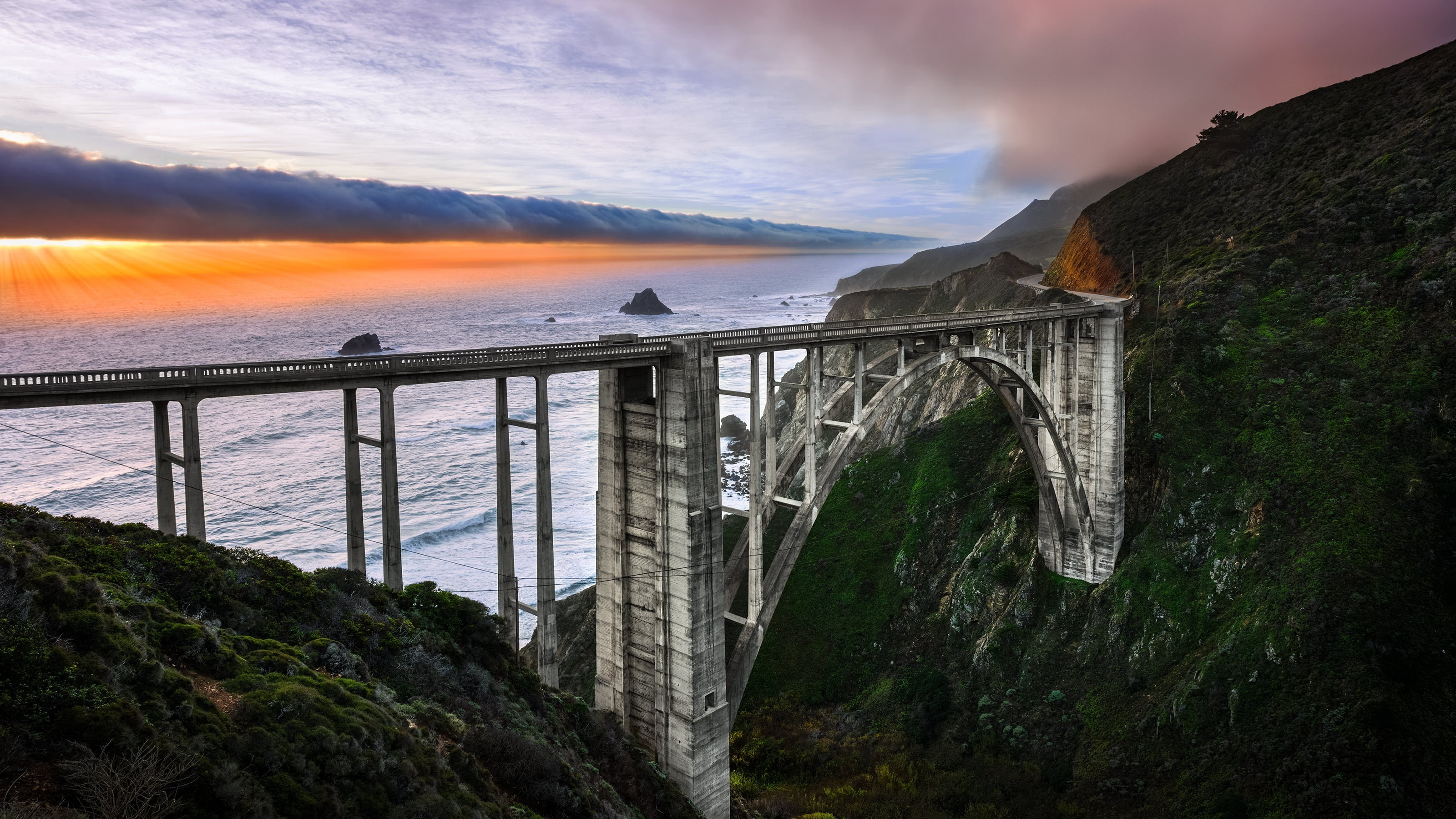 nature, Bixby Bridge, mountain, bridge, california, 2K, HD Wallpaper