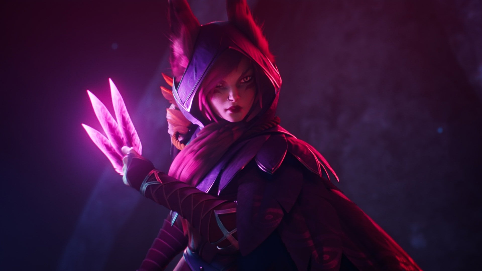 waist up, leisure activity, adult, hood - clothing, night, looking at camera, Xayah (League of Legends), holding, one person, females, young adult, event, HD Wallpaper