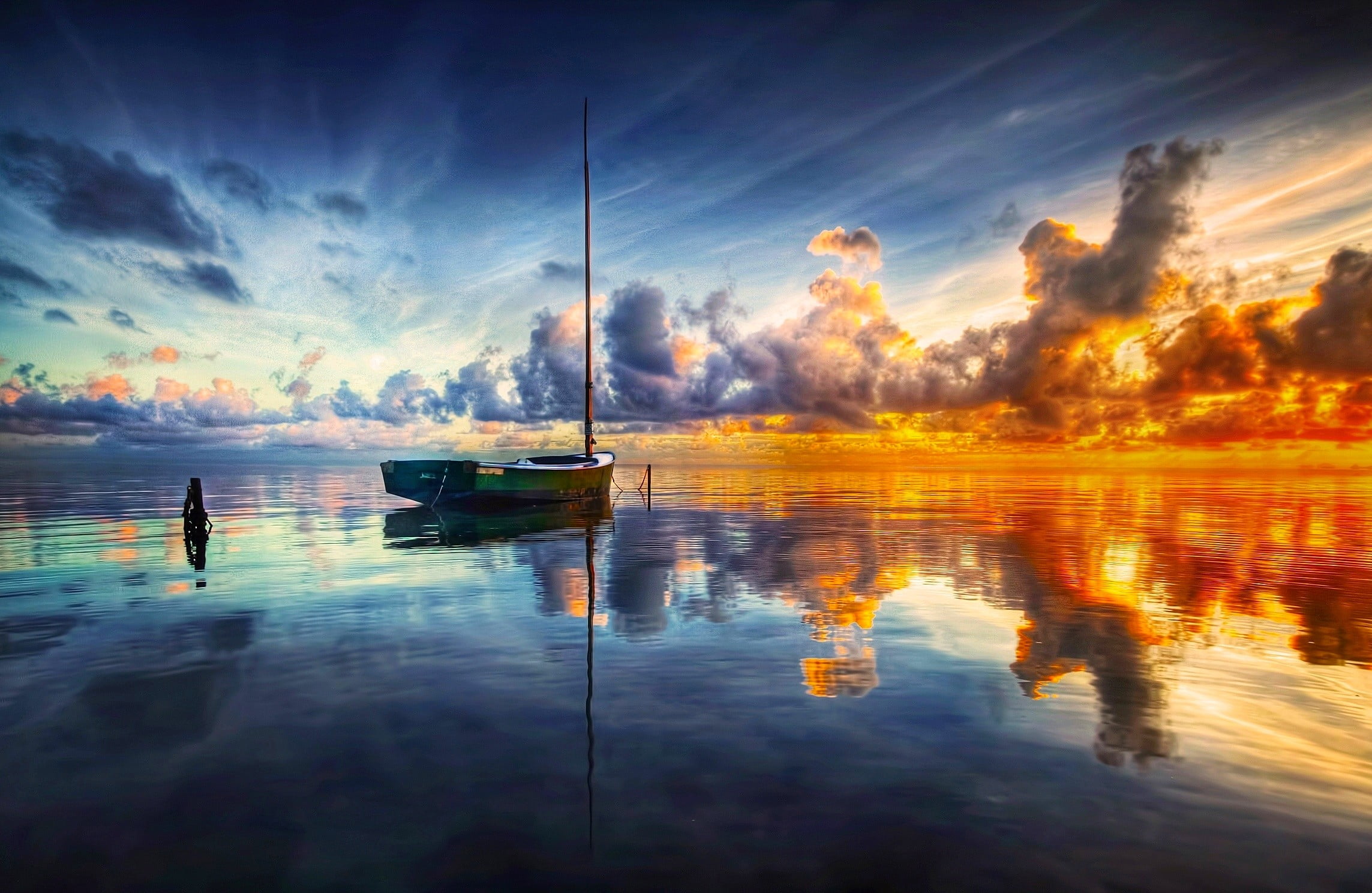 nature, d, orange color, one person, beauty in nature, dramatic sky, sky, transportation, water, waterfront, sea, reflection, tranquil scene, scenics - nature, HD Wallpaper