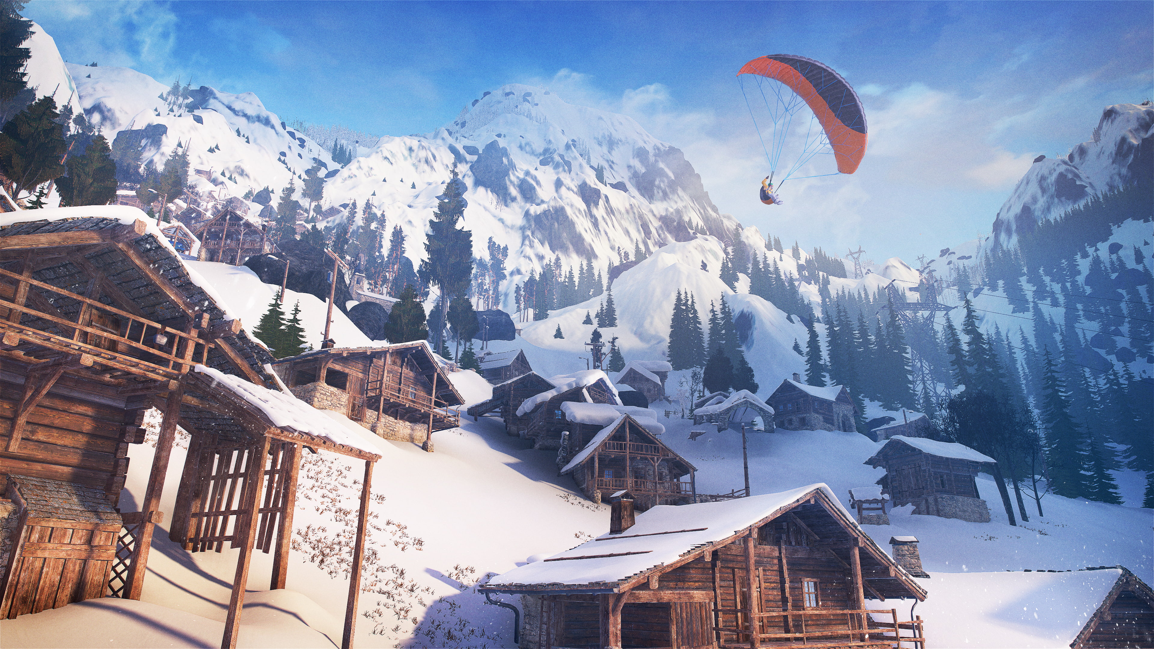 sky, building, Xbox, outdoors, adventure, scenics - nature, PC, day, tree, flying, winter, built structure, Ubisoft, nature, beauty in nature, PS4, snowcapped mountain, HD Wallpaper