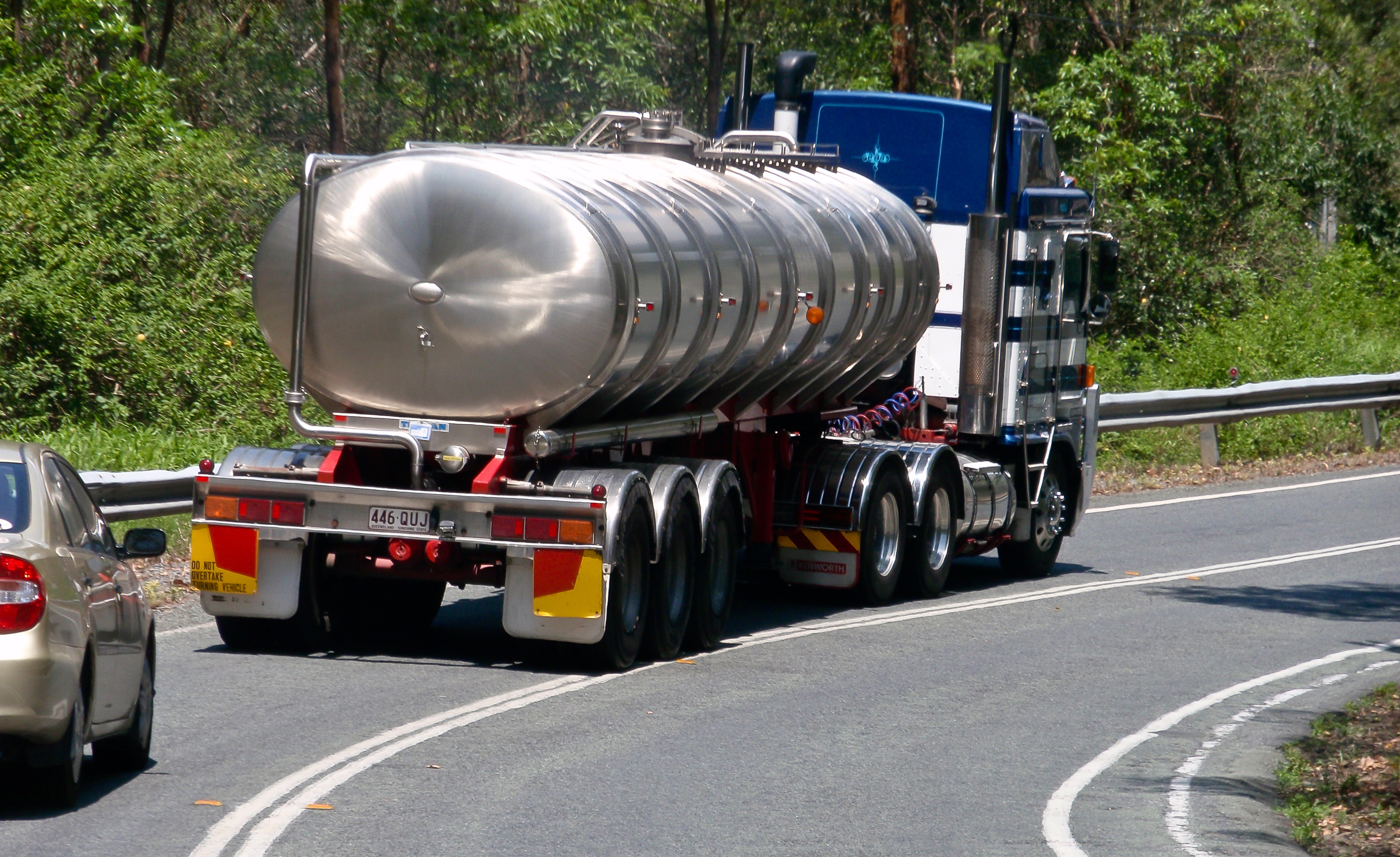 nature, truck, traffic, no people, storage tank, heavy, commercial land vehicle, bend, tree, motor vehicle, road, vehicle trailer, mode of transportation, HD Wallpaper