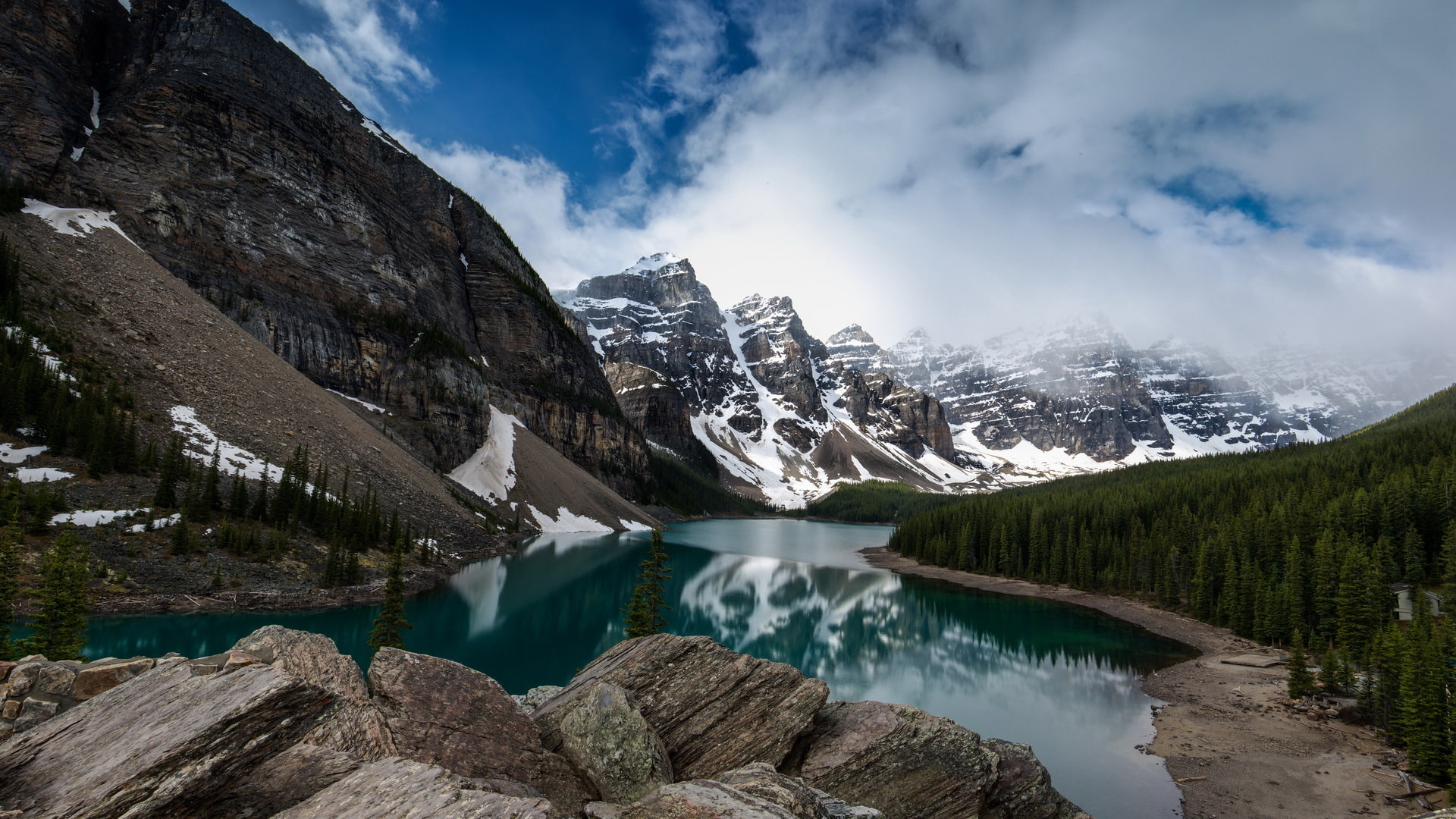 lake, landscape, mountains, 1080P, Valley of the Ten Peaks, HD Wallpaper
