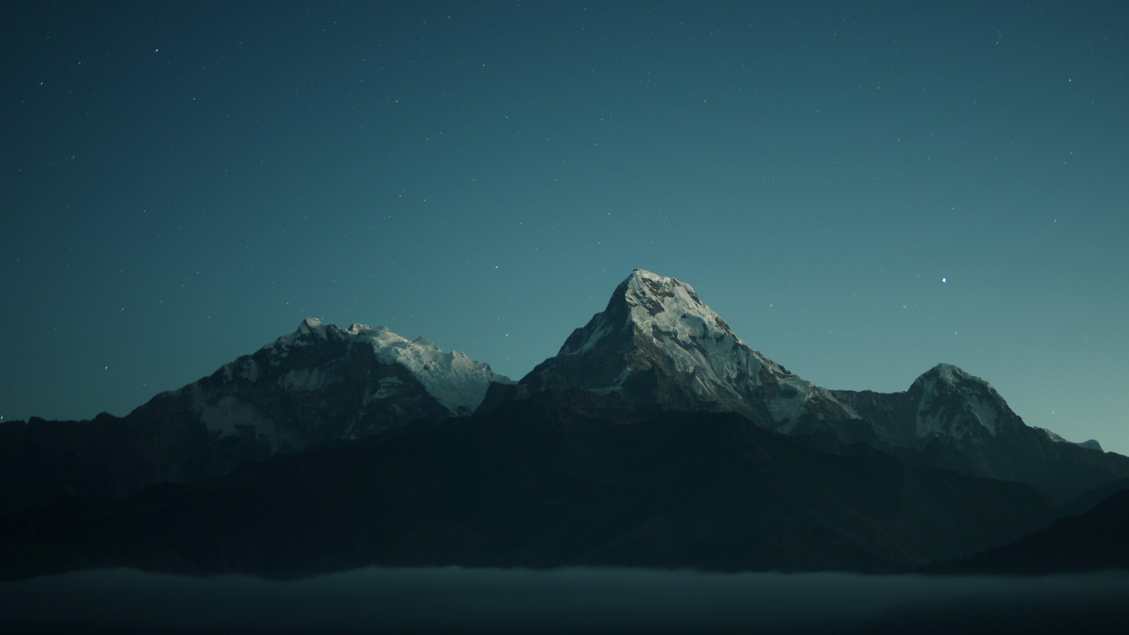simple, peaks, mountains, sky, night, 4K, simply, HD Wallpaper