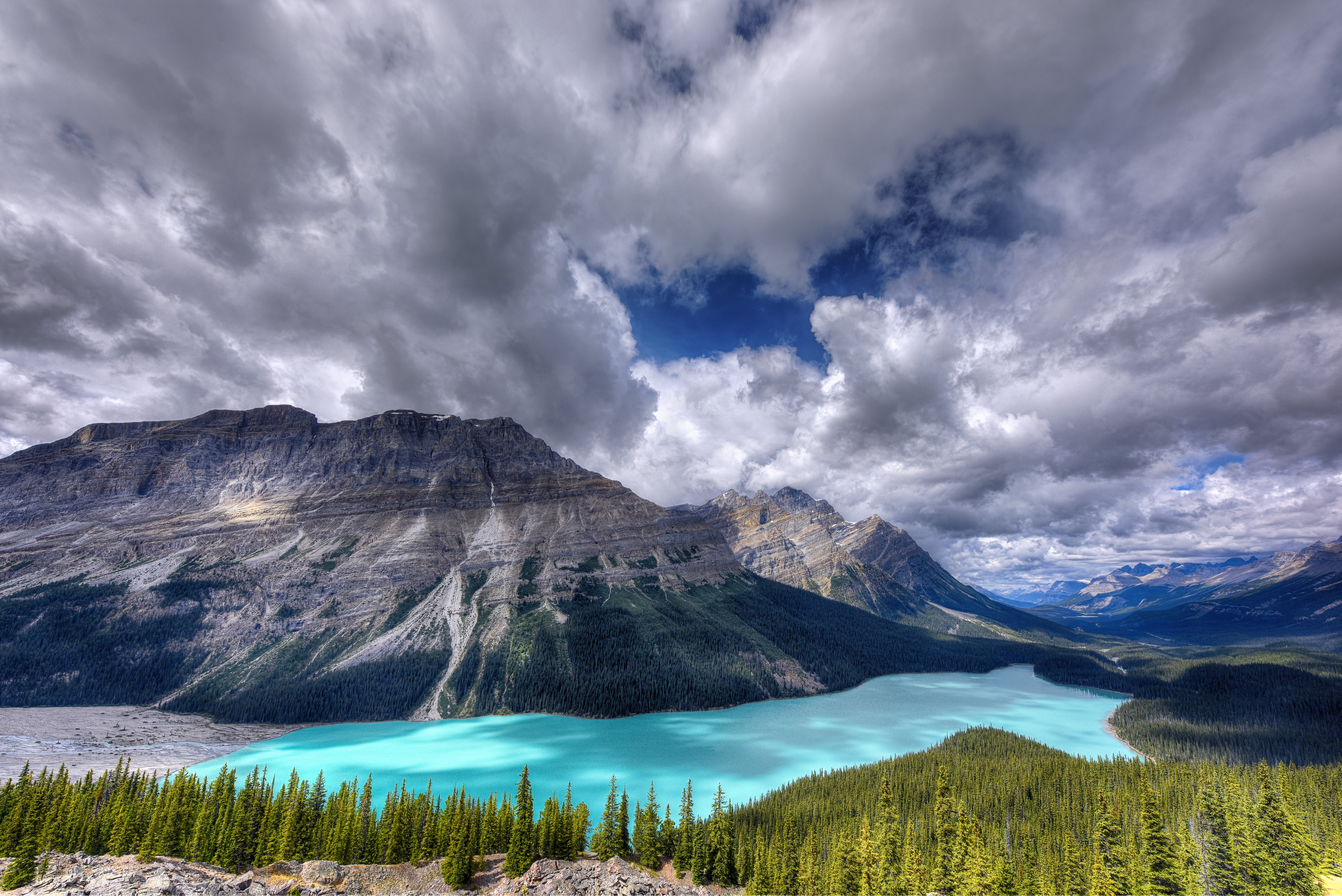 alberta, serenity, lake, dramatic, near, parkway, rocky, Peyto Lake, Canadian Rockies, 5K, sky, landscape, Canada, solitude, turquoise  blue, cloud - Sky, HD Wallpaper