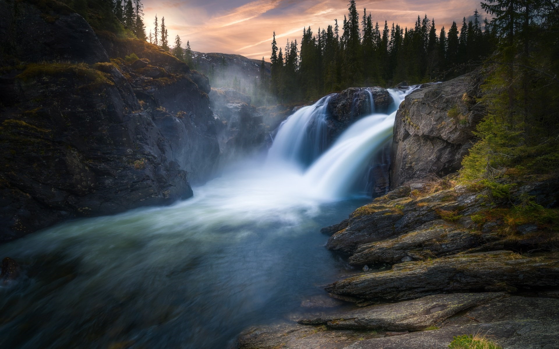 500px, Ole Henrik Skjelstad, 1080P, waterfall, Norway, water, river, nature, landscape, long exposure, HD Wallpaper