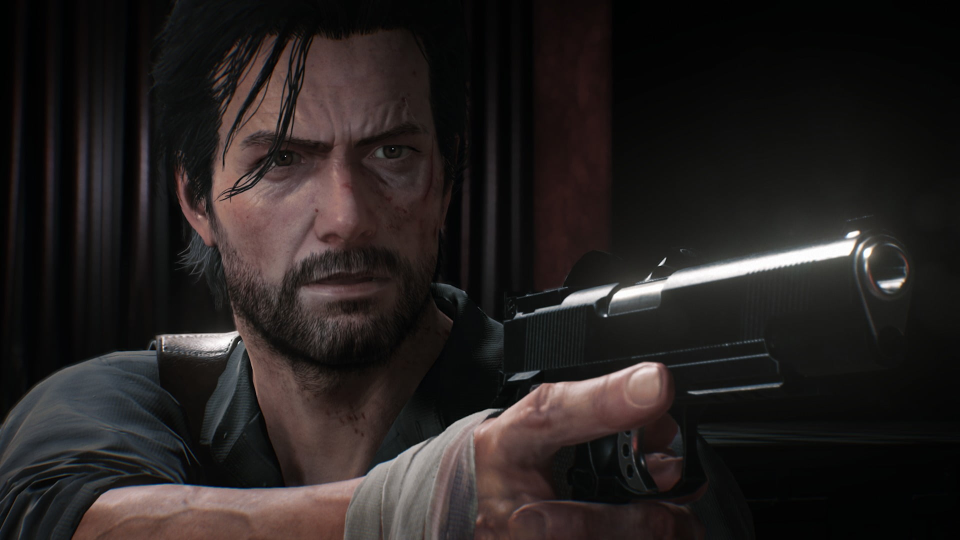 adult, weapon, mature men, social issues, The Evil Within, portrait, headshot, dark, sign, handgun, The Evil Within 2, gun, warning sign, mid adult men, HD Wallpaper