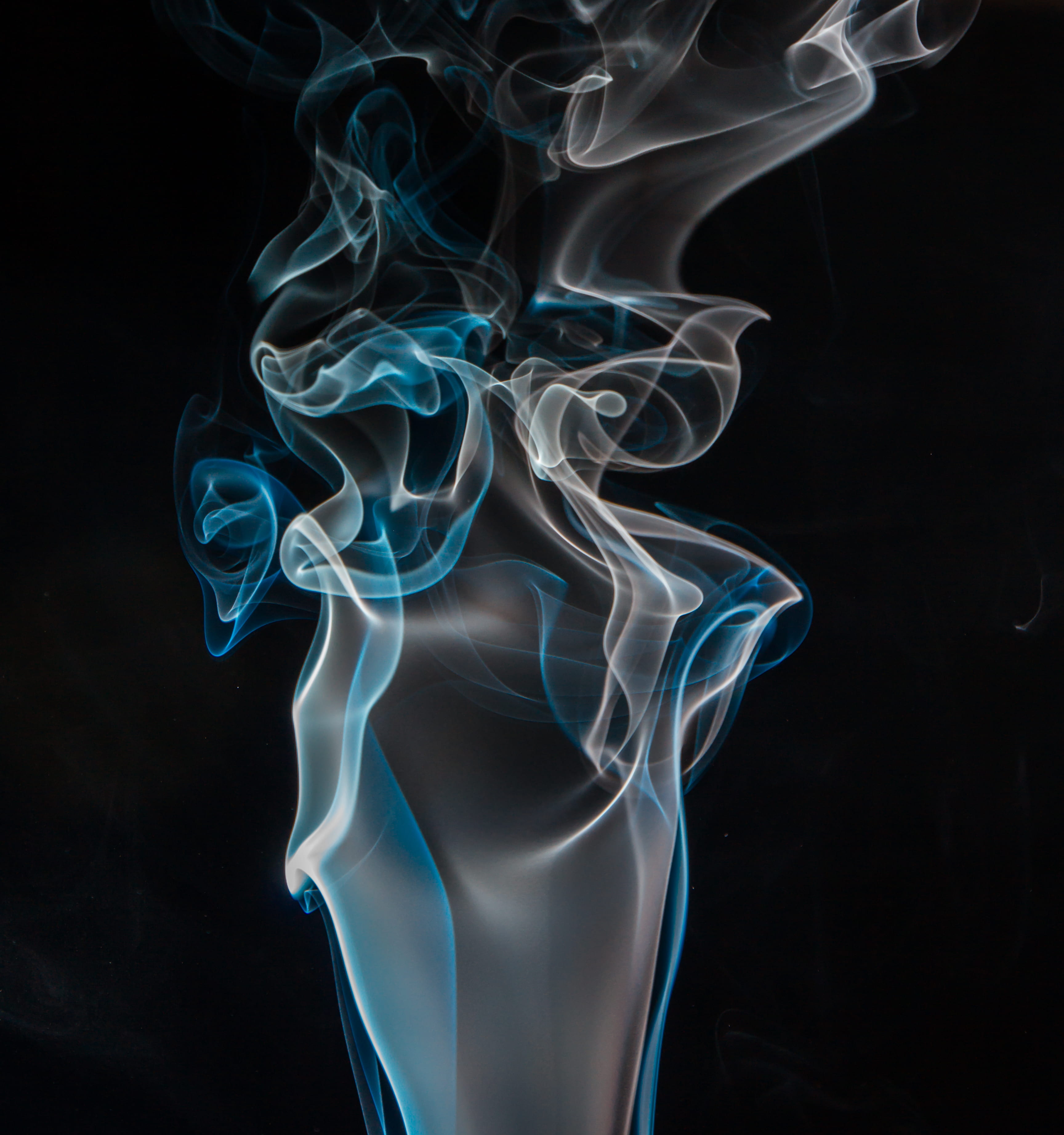 abstract, motion, luminosity, swirl, white, white color, 2K, curve, spirituality, blue, religion, studio shot, changing form, indoors, black background, Phone HD Wallpaper