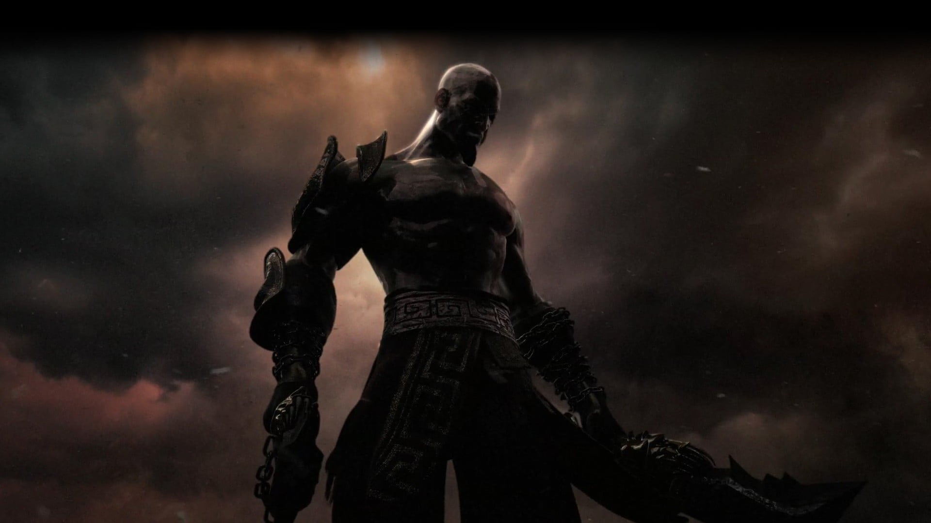 sword, night, weapon, male likeness, God of War III, sculpture, 1080P, cloud - sky, no people, architecture, representation, war, god, the past, HD Wallpaper