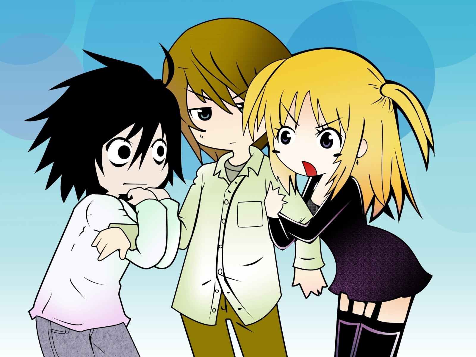 deathnote, people, cheerful, 720P, fun, smiling, nature, teenage Girls, males, waist up, child, females, yagami light, facial Expression, happiness, illustration, HD Wallpaper