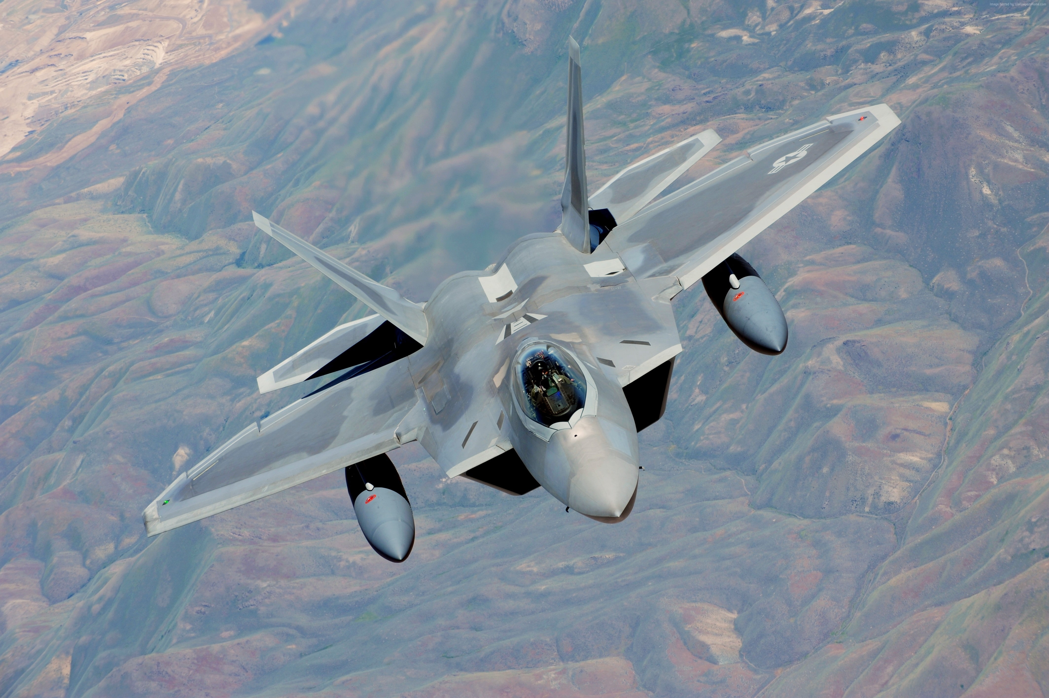 air superiority fighter, water, aggression, military, plane, nature, high angle view, flying, outdoors, day, mode of transportation, 4K, U.S. Air Force, HD Wallpaper