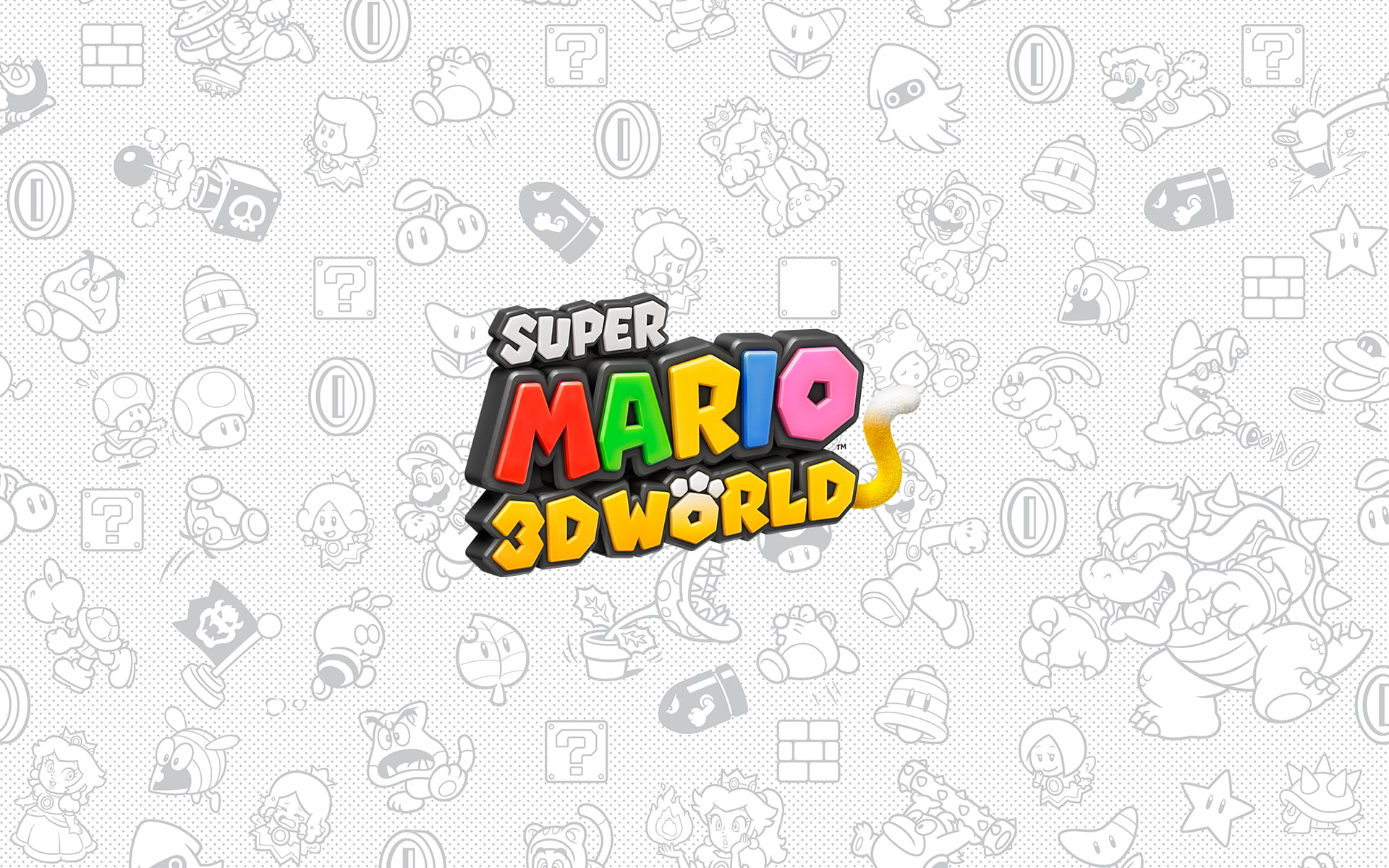 Super Mario, black, white, 1080P, Super Mario 3D World, HD Wallpaper