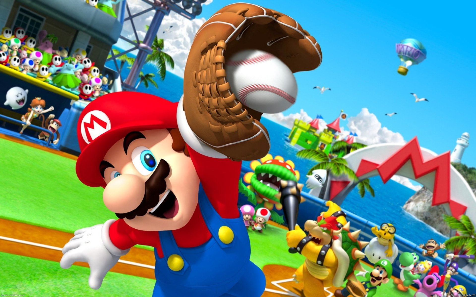 Princesse Peach, Bowser, Video Game, Piranha Plant, Wario, 1080P, Princesse Daisy, Waluigi, Maskass (Mario), Yoshi, Mario Super Sluggers, Luigi, Toad (Mario), HD Wallpaper