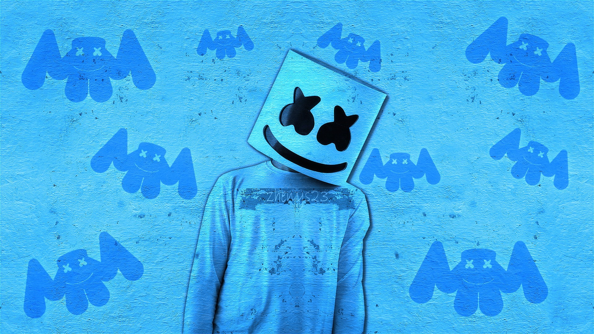 blue, blue background, Marshmello, 1080P, texture, HD Wallpaper