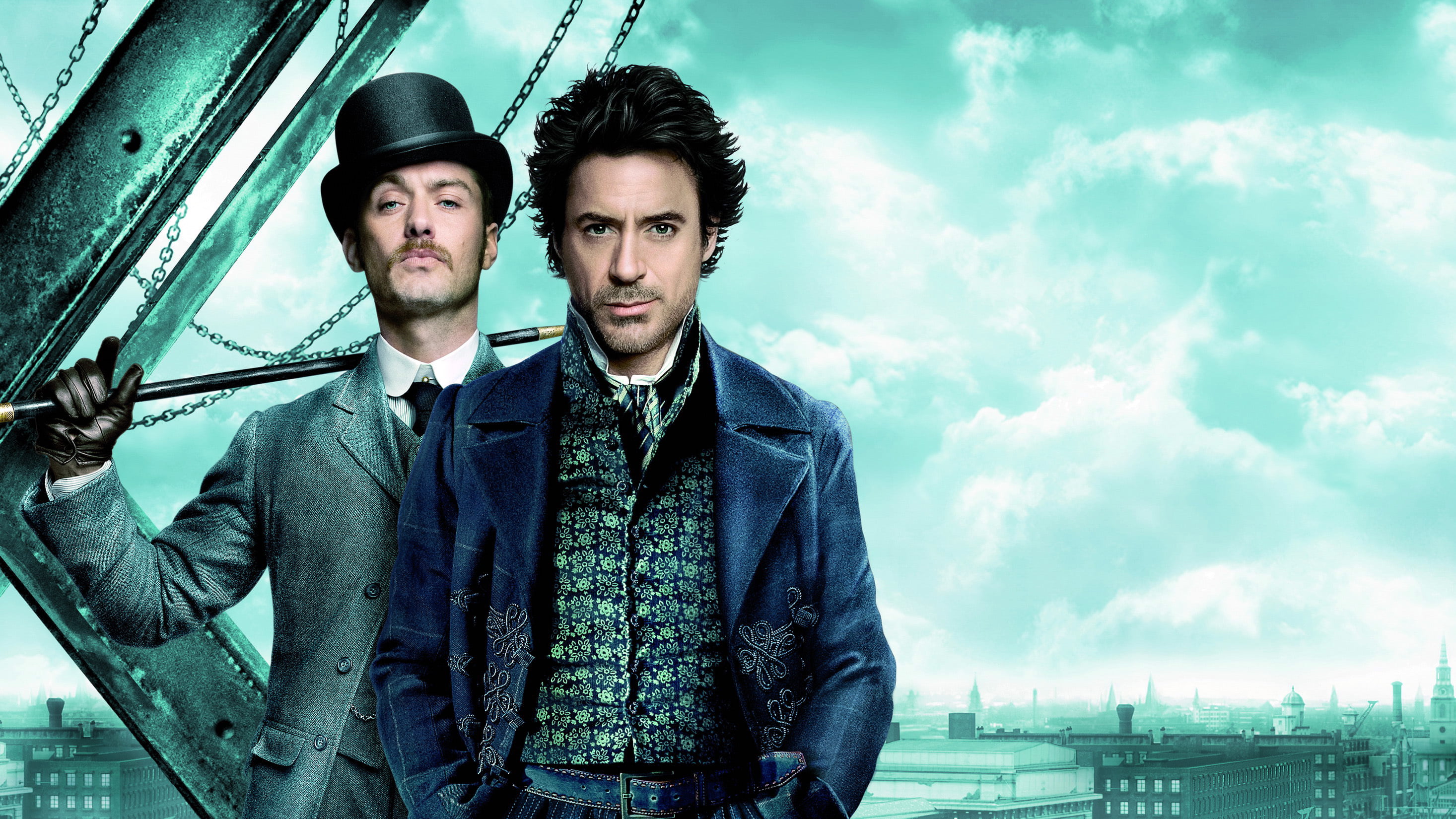 London, young men, leisure activity, two people, sky, hat, togetherness, Robert Downey Jr., Sherlock Holmes, 2K, detective, clothing, men, looking at camera, HD Wallpaper