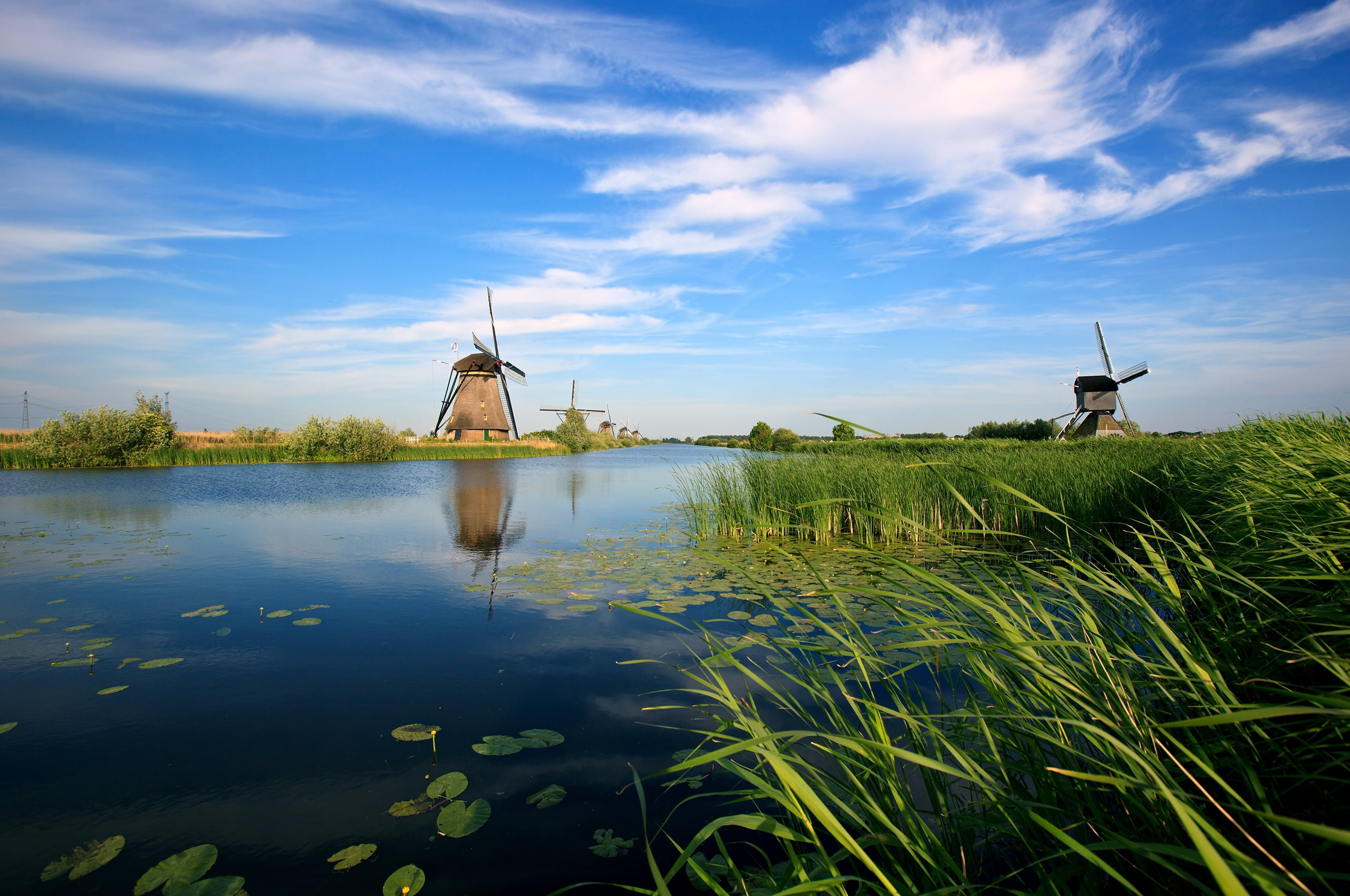 grass, black, non-Urban Scene, holland, environment, tourism, brown, old-fashioned, outdoors, cloud - Sky, old, scenics, watermill, fuel and power generation, HD Wallpaper