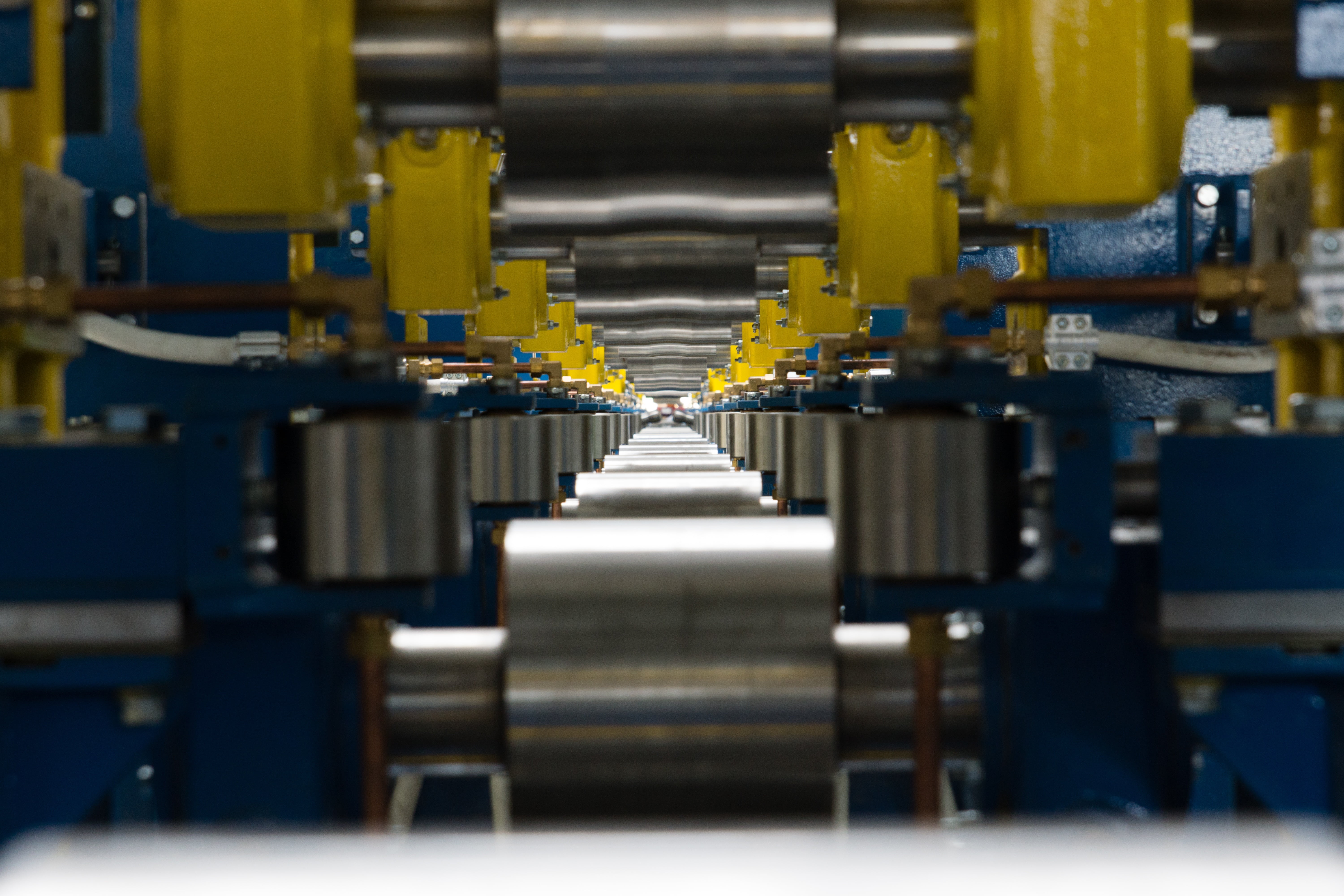 electronics industry, manufacturing equipment, industrial equipment, industry, yellow, no people, machine part, metal, technology, rail, in a row, 5K, HD Wallpaper