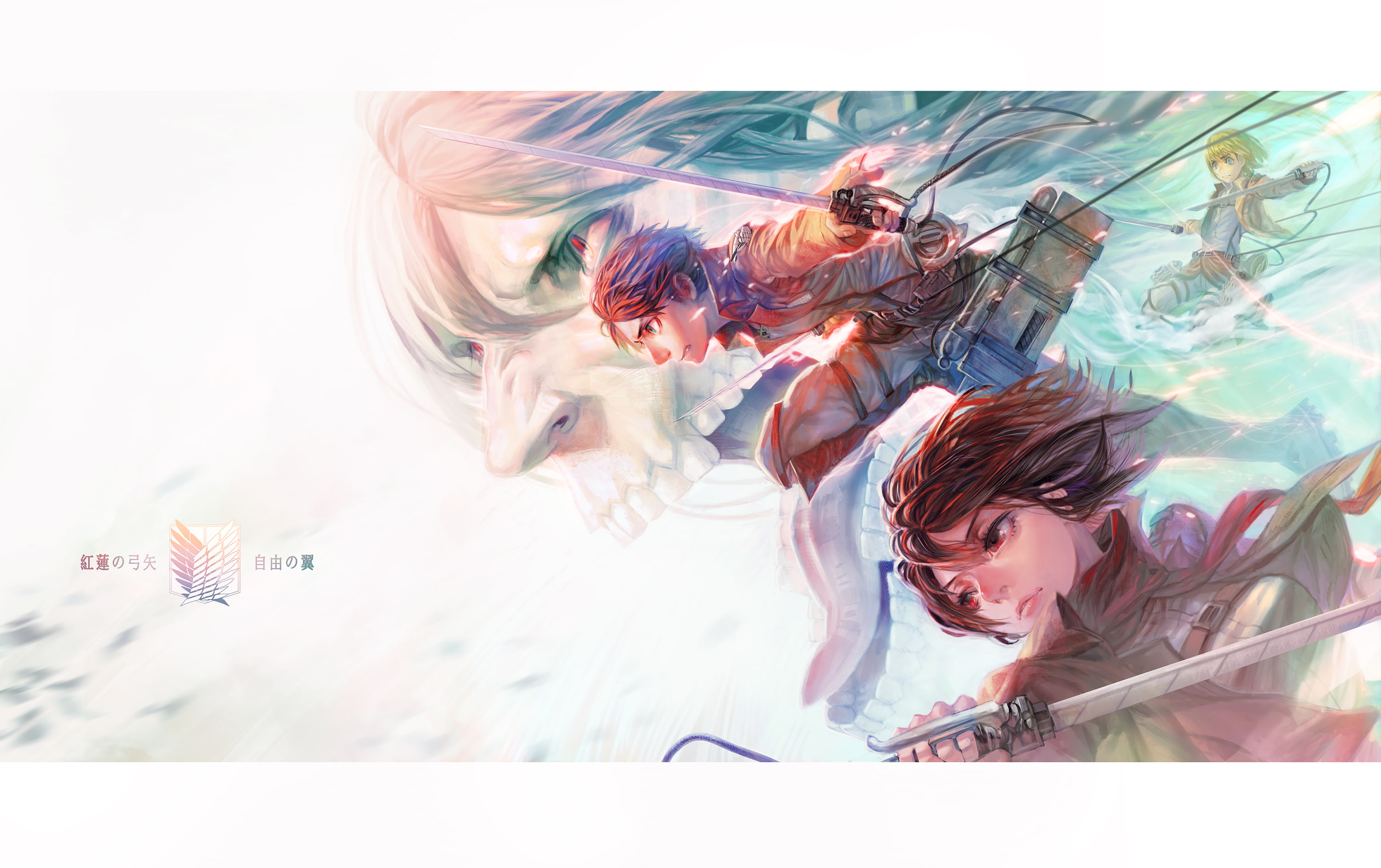 eren, ackerman, hair, sword, weapon, 2K, blonde, armin, blue, kyojin, mikasa, jaeger, scarf, shingeki, eyes, arlert, short, b c n y, titan, rogue, brown, HD Wallpaper