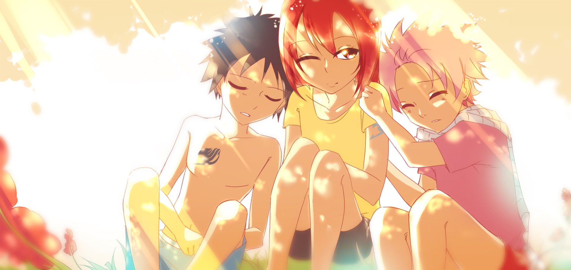 Natsu Dragneel, Gray Fullbuster, Fairy Tail, Erza Scarlet, Anime, 1080P, HD Wallpaper