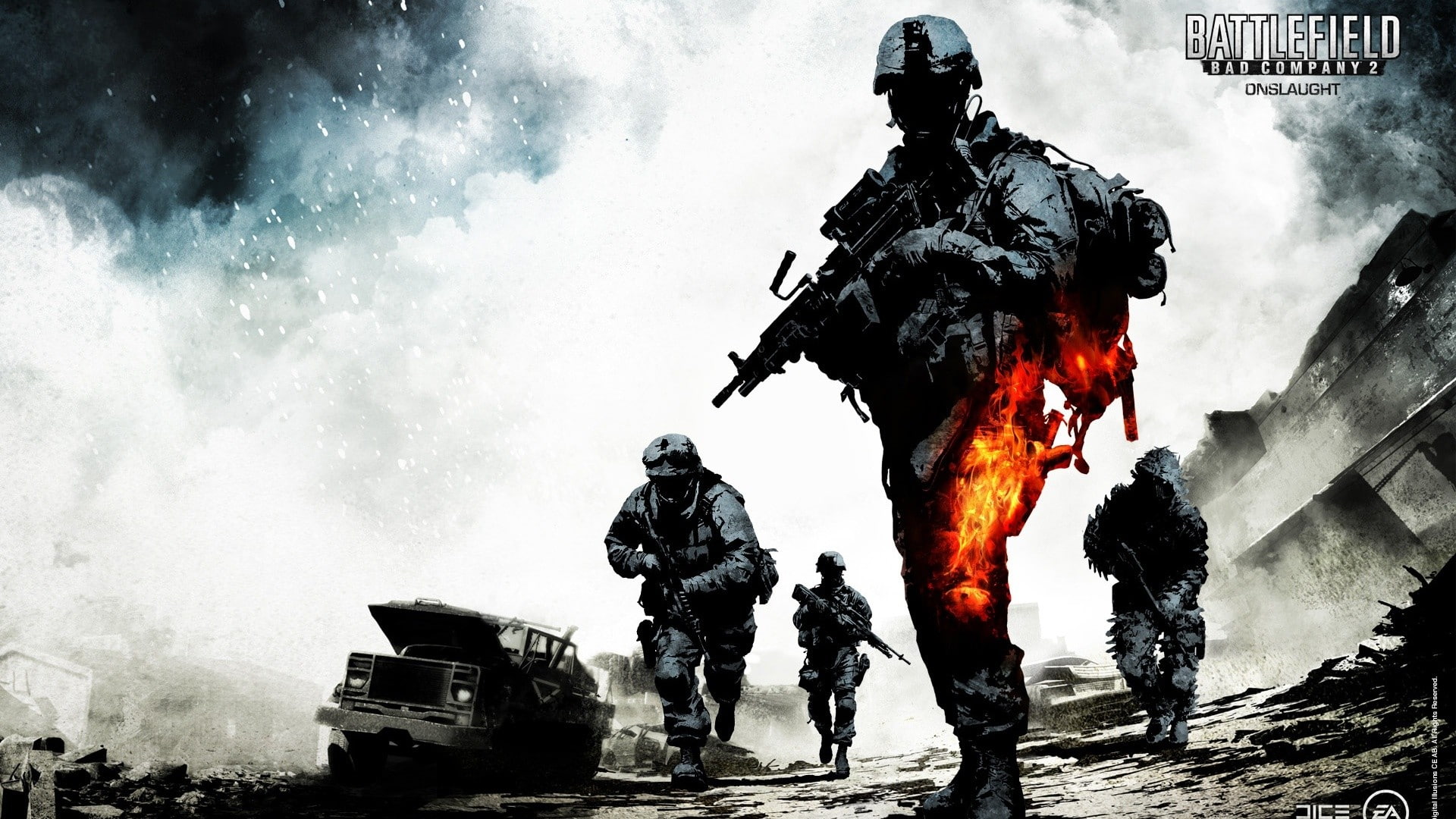 video games, armed forces, people, smoke - physical structure, unrecognizable person, men, group of people, uniform, weapon, standing, Battlefield Bad Company 2, HD Wallpaper