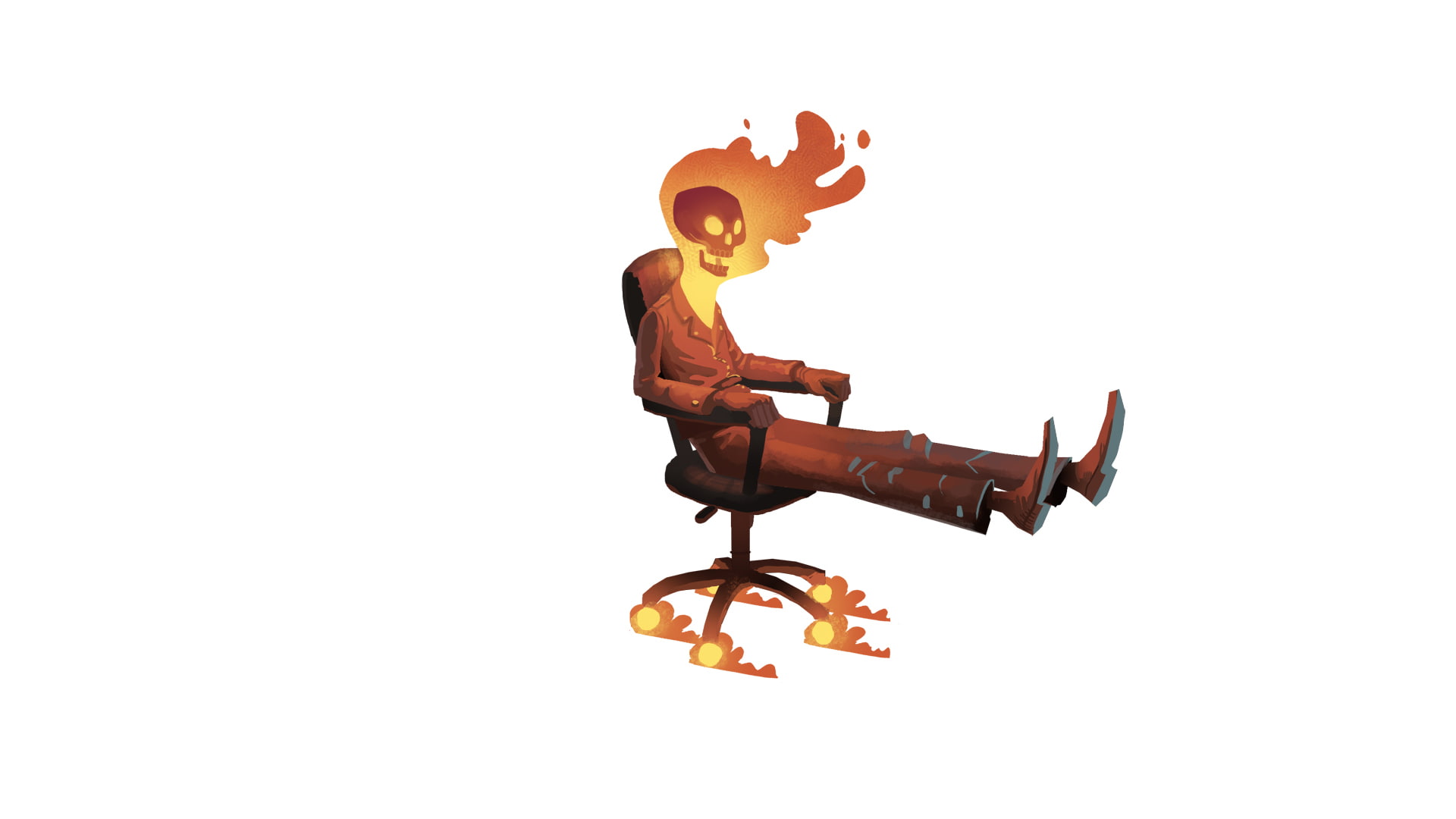 marvel, white, 1080P, chair, cartoon/comic, hd, rider, ghost, skull, fire, HD Wallpaper
