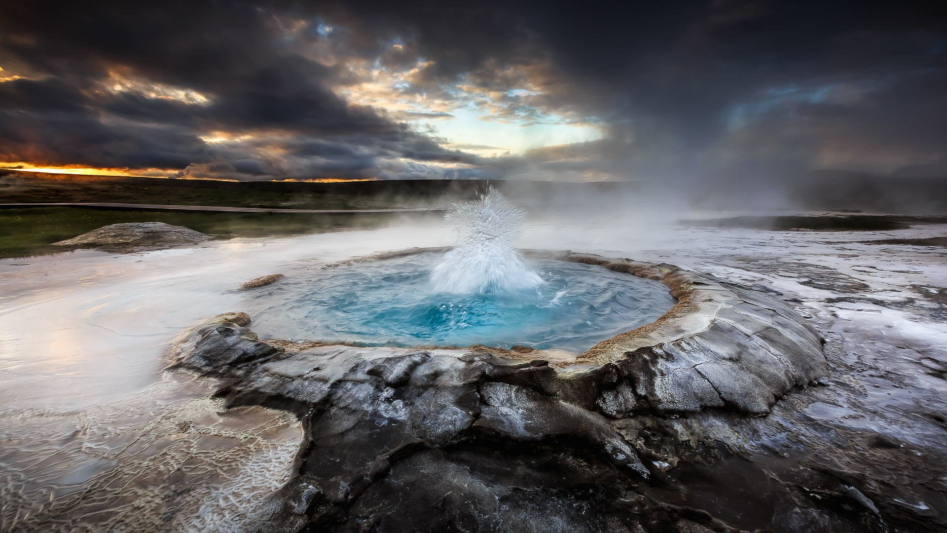 nature, water, travel destinations, sky, power in nature, cloud - sky, geology, digital, non-urban scene, geysers, clouds, environment, 1080P, motion, HD Wallpaper