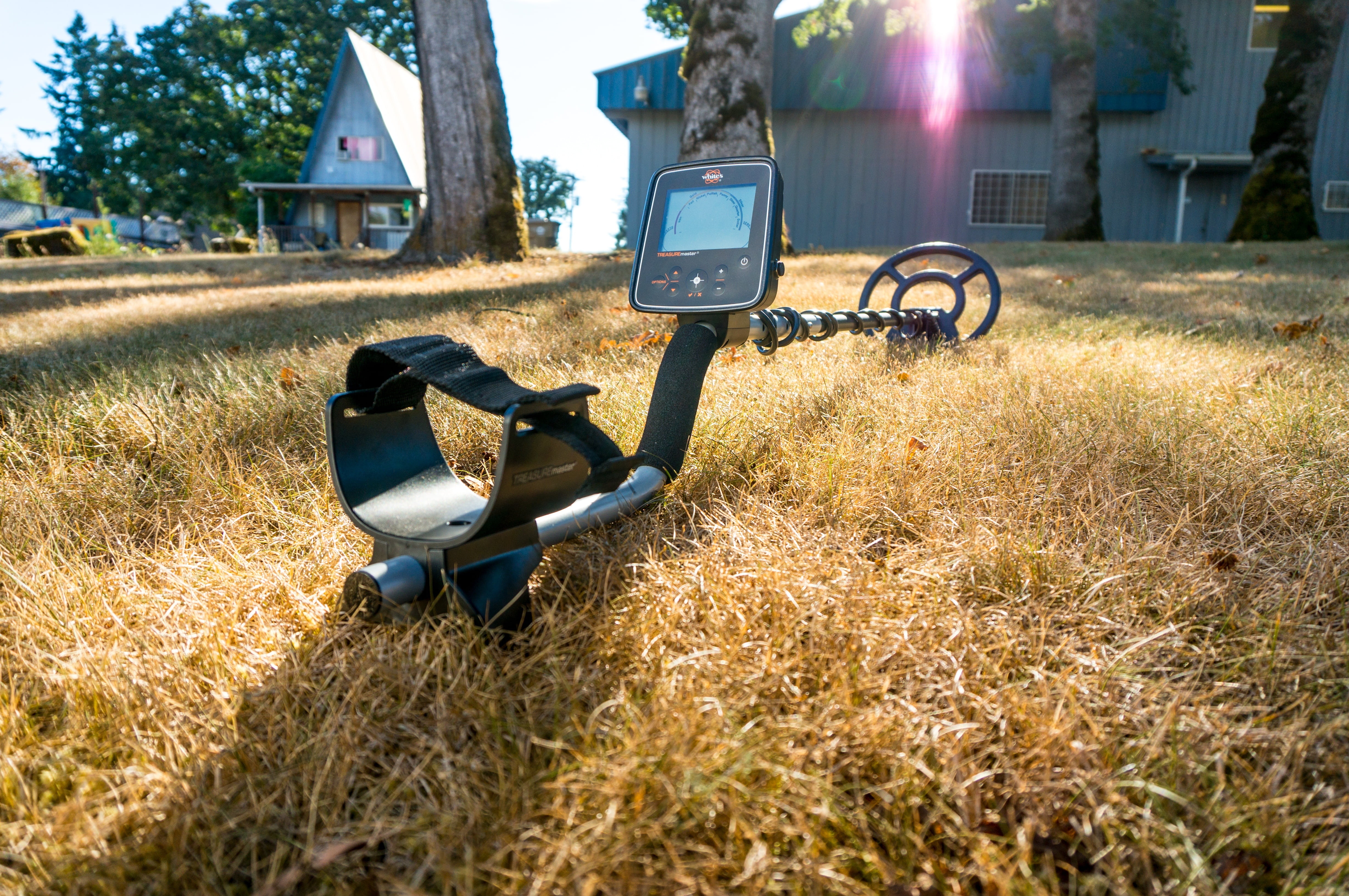 searching, outdoors, stationary, park, day, transportation, detector, 4K, architecture, tree, land vehicle, metal, treasure, grass, sunlight, focus on foreground, HD Wallpaper
