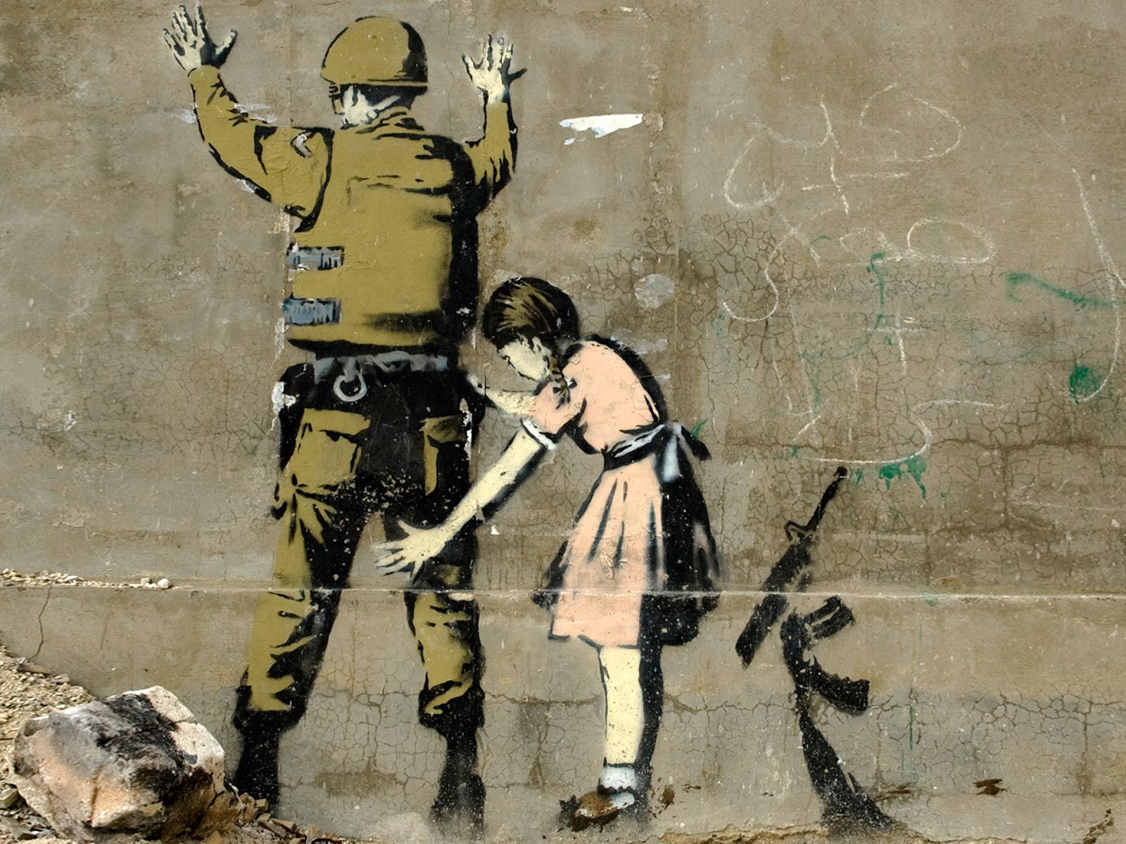 men, Graffiti, females, s, real people, art and craft, illustration, casual clothing, green, 720P, adult, Banksy, text, creativity, day, young adult, army, HD Wallpaper