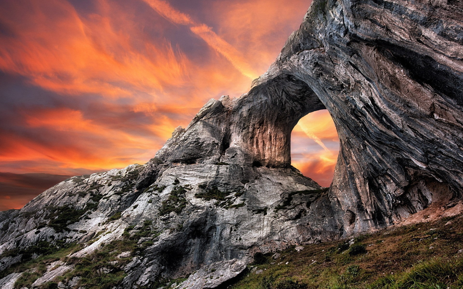 1080P, eroded, cloud - sky, tranquility, sky, geology, tree trunk, beauty in nature, scenics - nature, orange color, cliff, plant, tree, landscape, idyllic, HD Wallpaper