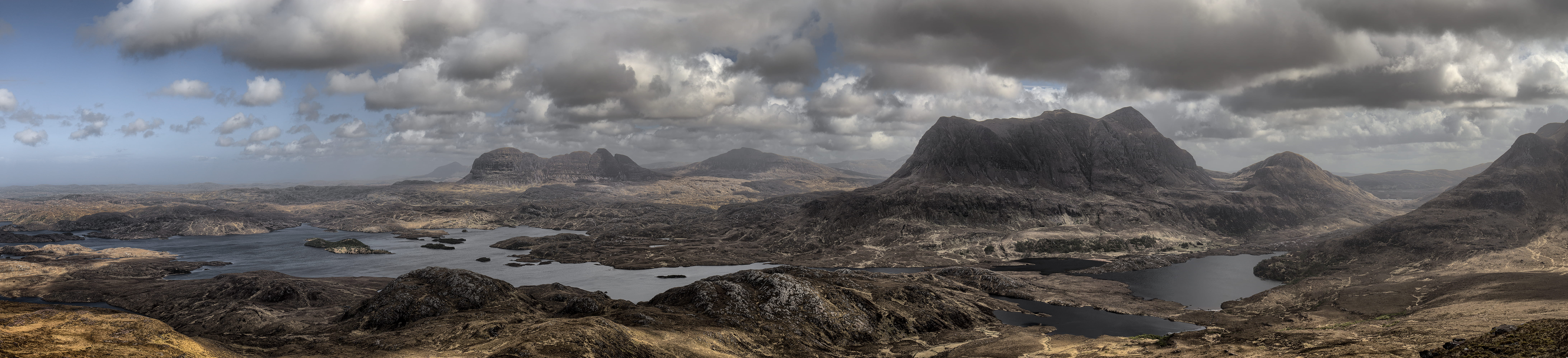 sky, beauty in nature, nature, rock, panoramic, assynt viewpoint, sea, mountain, lagoon, scenics - nature, landscape, land, water, solid, rock - object, HD Wallpaper