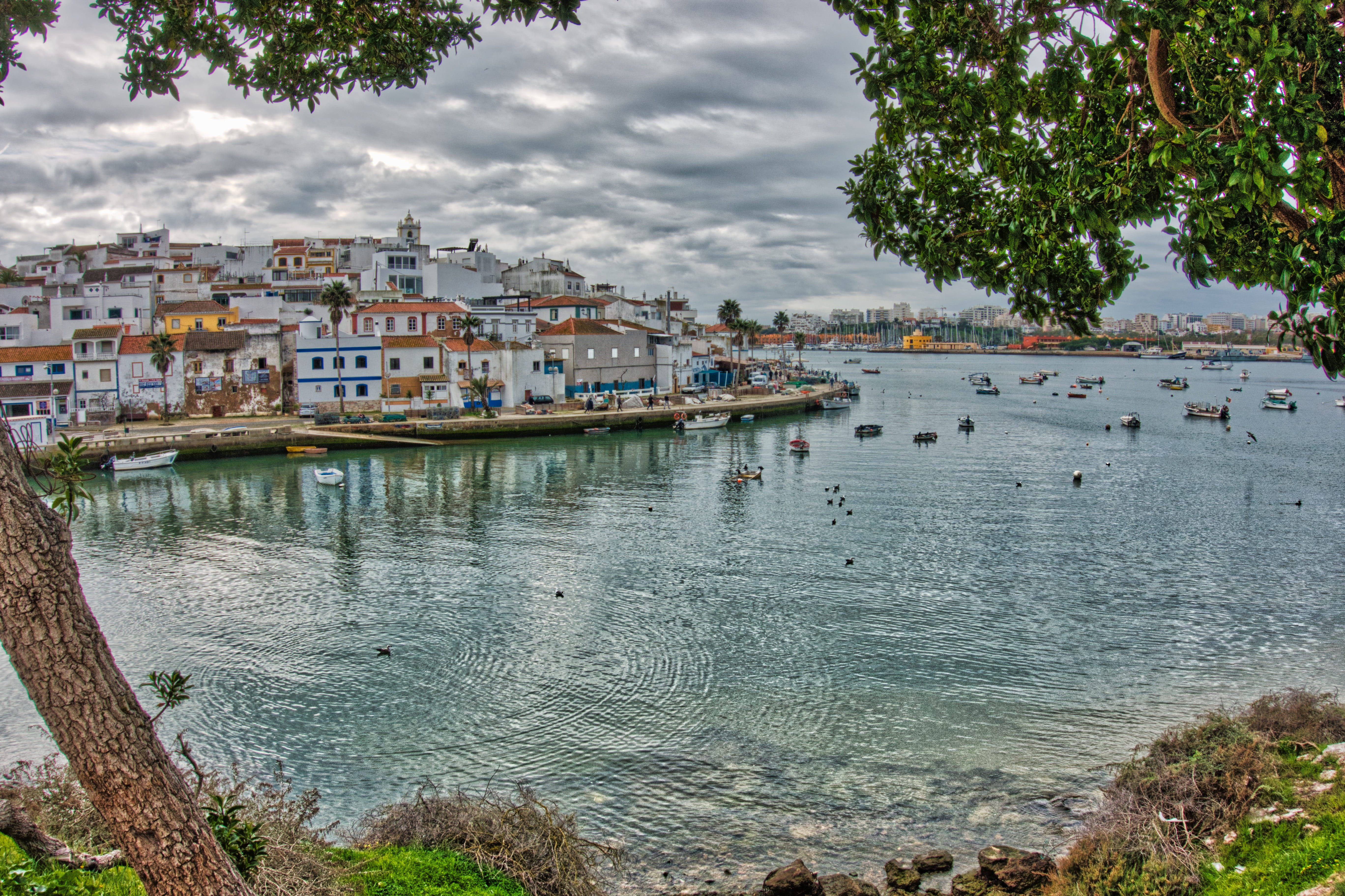 no people, plant, transportation, tree, europe, bay, litoral, sky, outdoors, building exterior, algarve, city, water, holidays, residential district, village, HD Wallpaper
