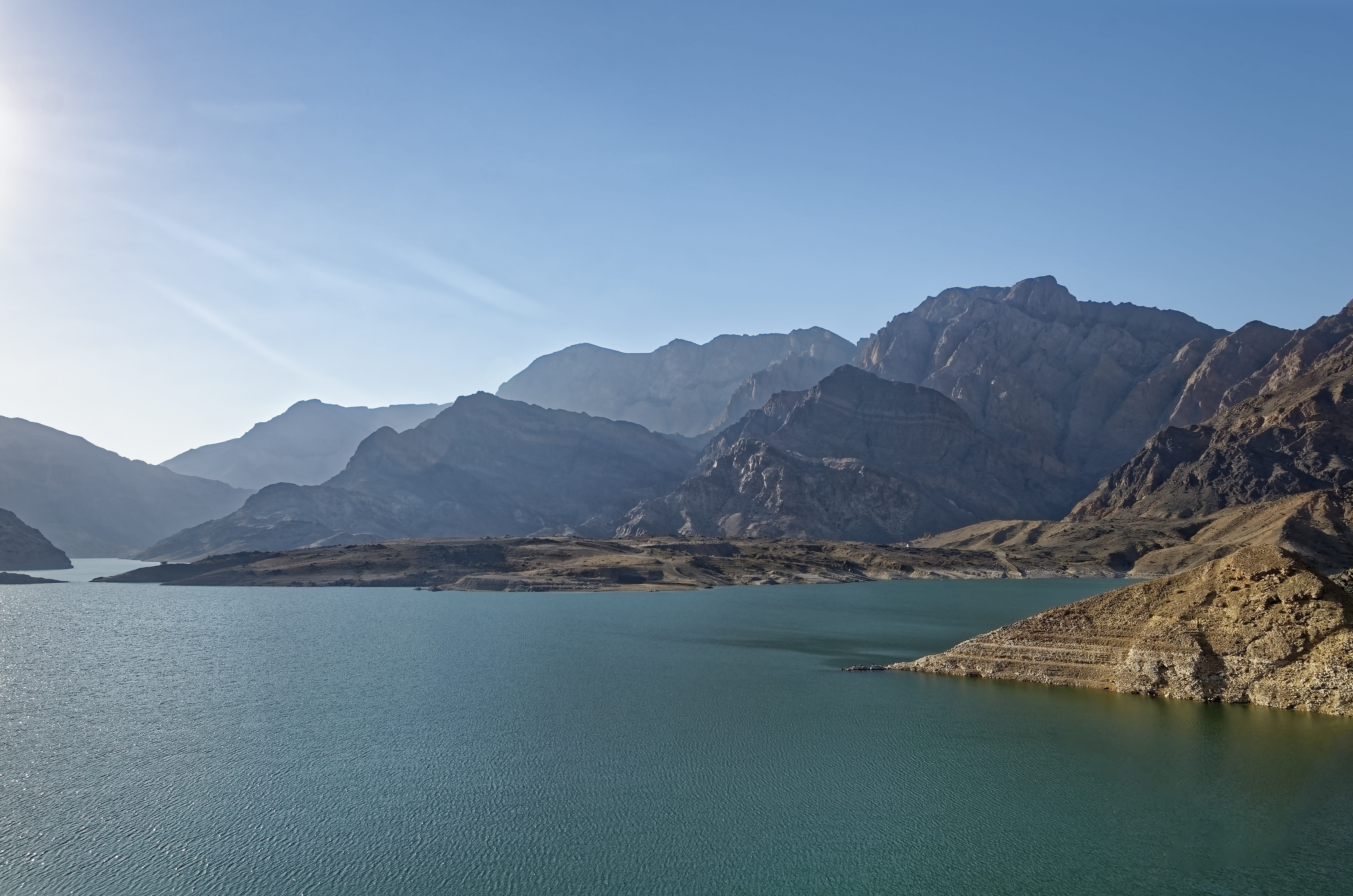 idyllic, tranquil scene, wadi-dayqa dam, clear sky, scenics - nature, copy space, sky, landscape, remote, tranquility, beauty in nature, nature, waterfront, HD Wallpaper