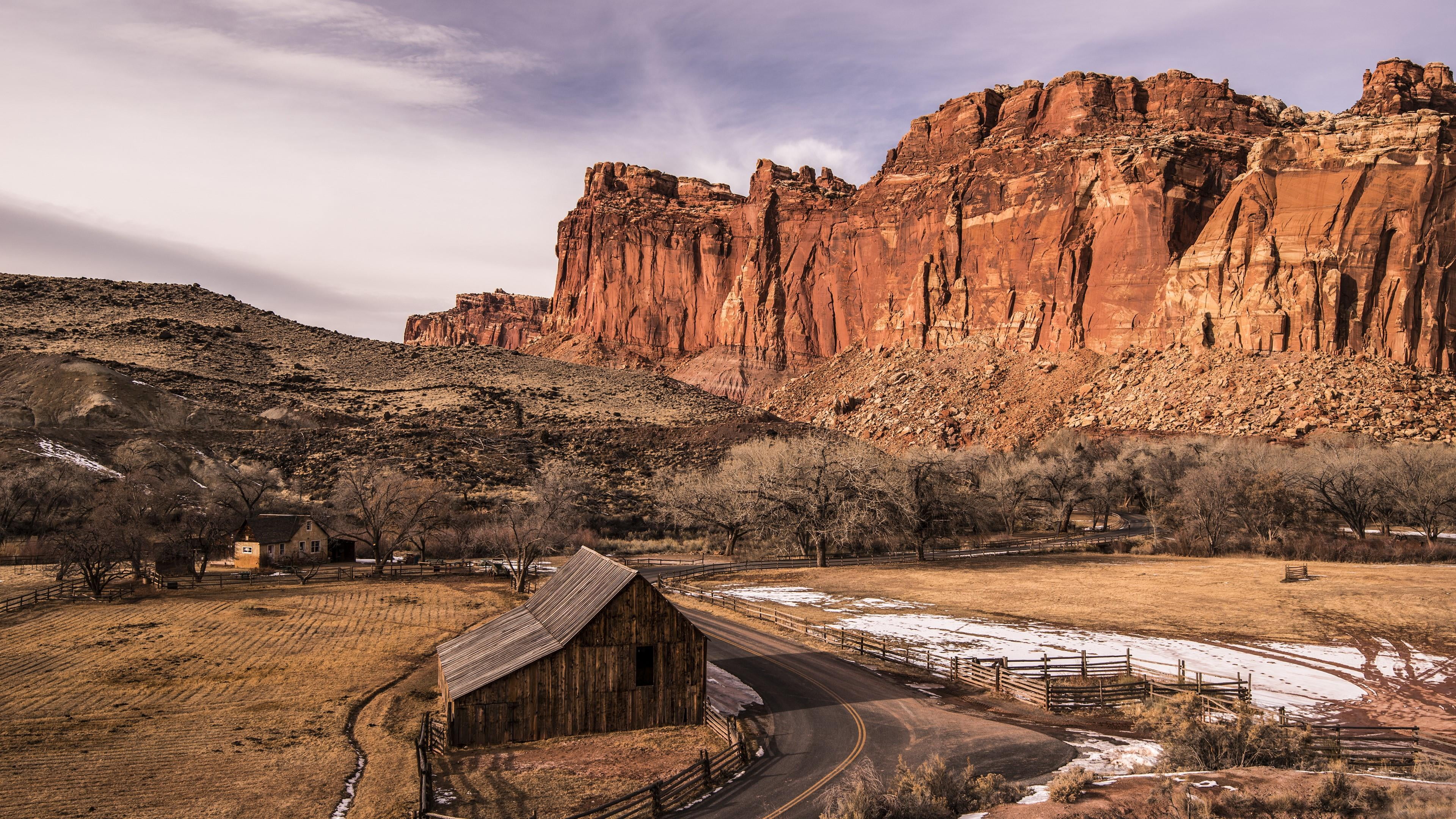 semi-arid, sandstone, terrain, formation, scenics - nature, non-urban scene, no people, travel destinations, landscape, fruita barn, butte, capitol reef national park, HD Wallpaper