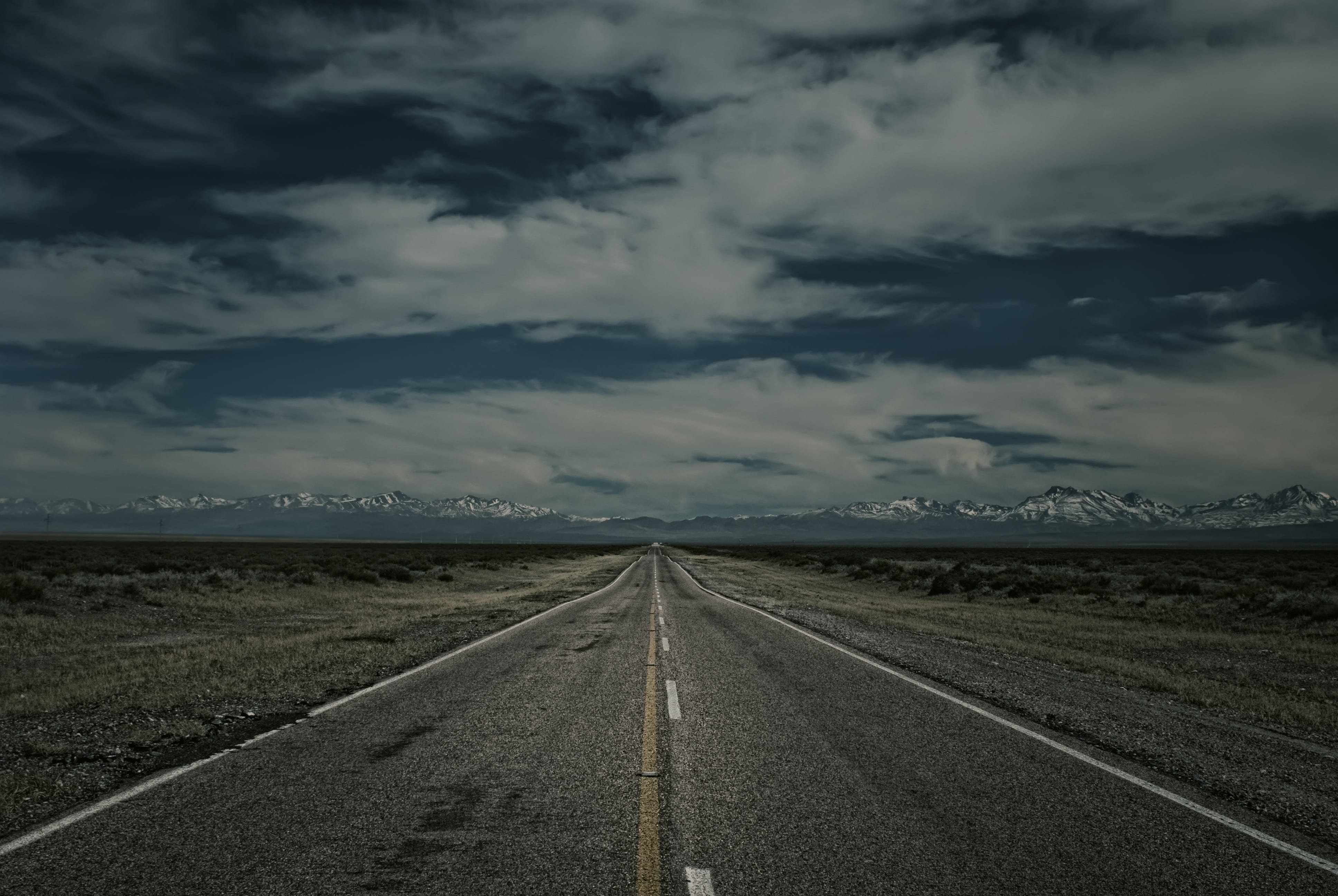 snow, overcast, sign, environment, cloud - sky, marking, scenics - nature, mendoza, route, mountain, transportation, direction, path, landscape, argentina, HD Wallpaper