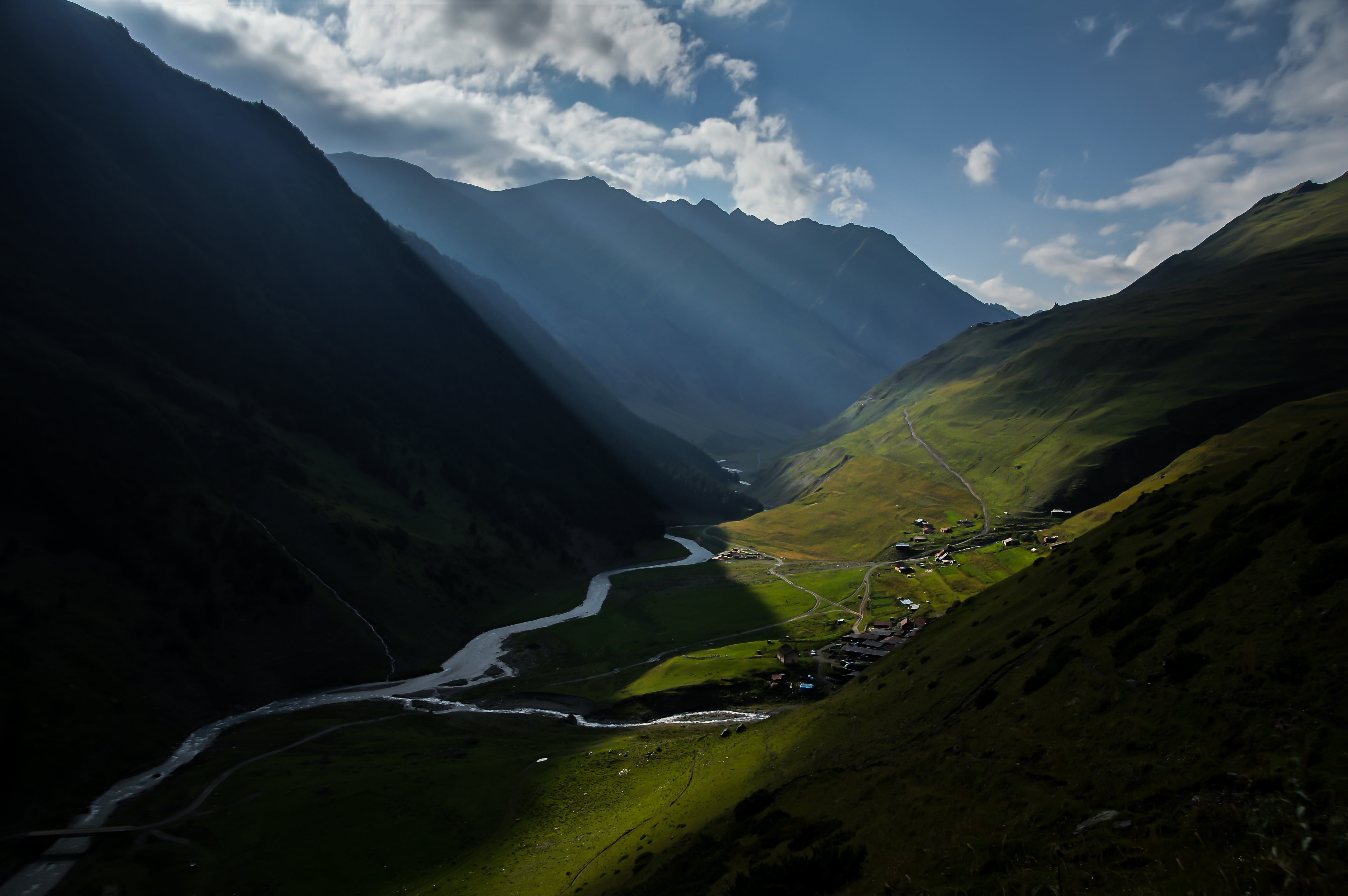landscape, road, tranquility, no people, beauty in nature, caucasia, scenics - nature, mountain peak, georgia, panoramic, land, valley, dartlo, scenics, HD Wallpaper