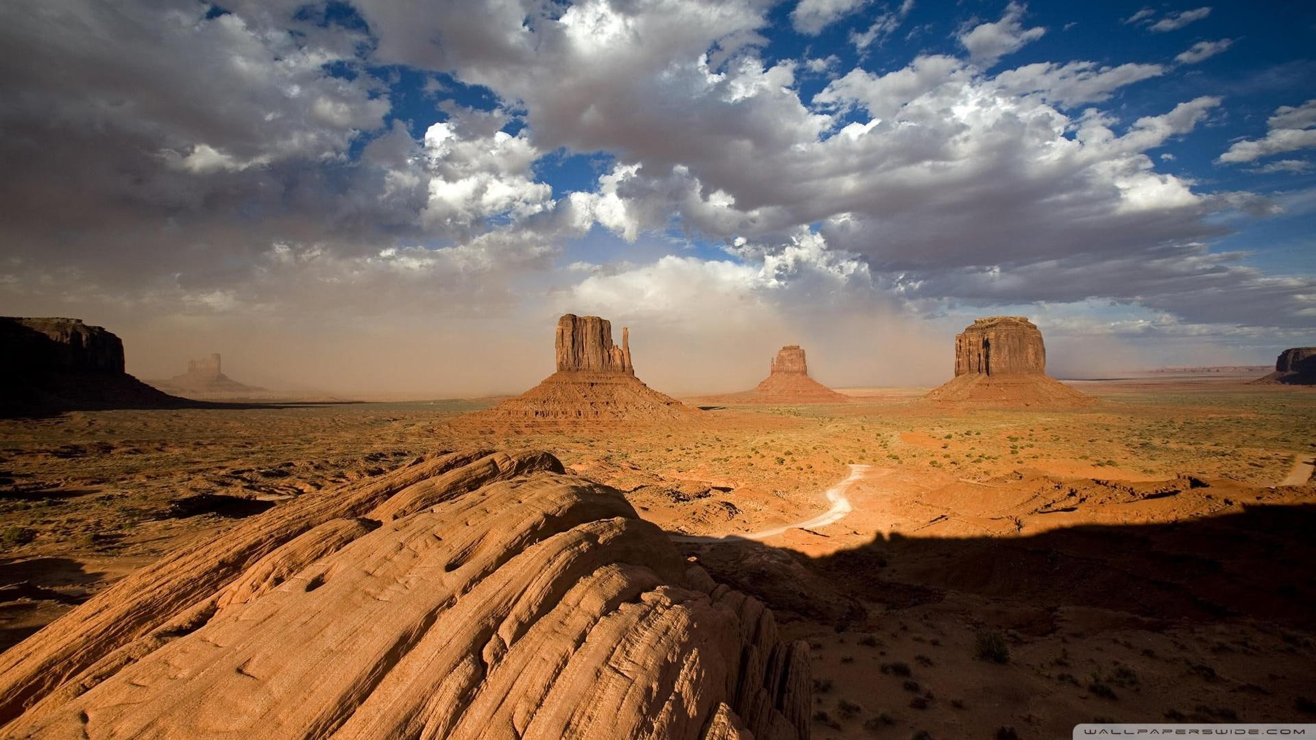 road, nature and landscapes, monument, desert, clouds, monuments, utah, valley, navajo, sandstorm, sstorm, 1080P, HD Wallpaper