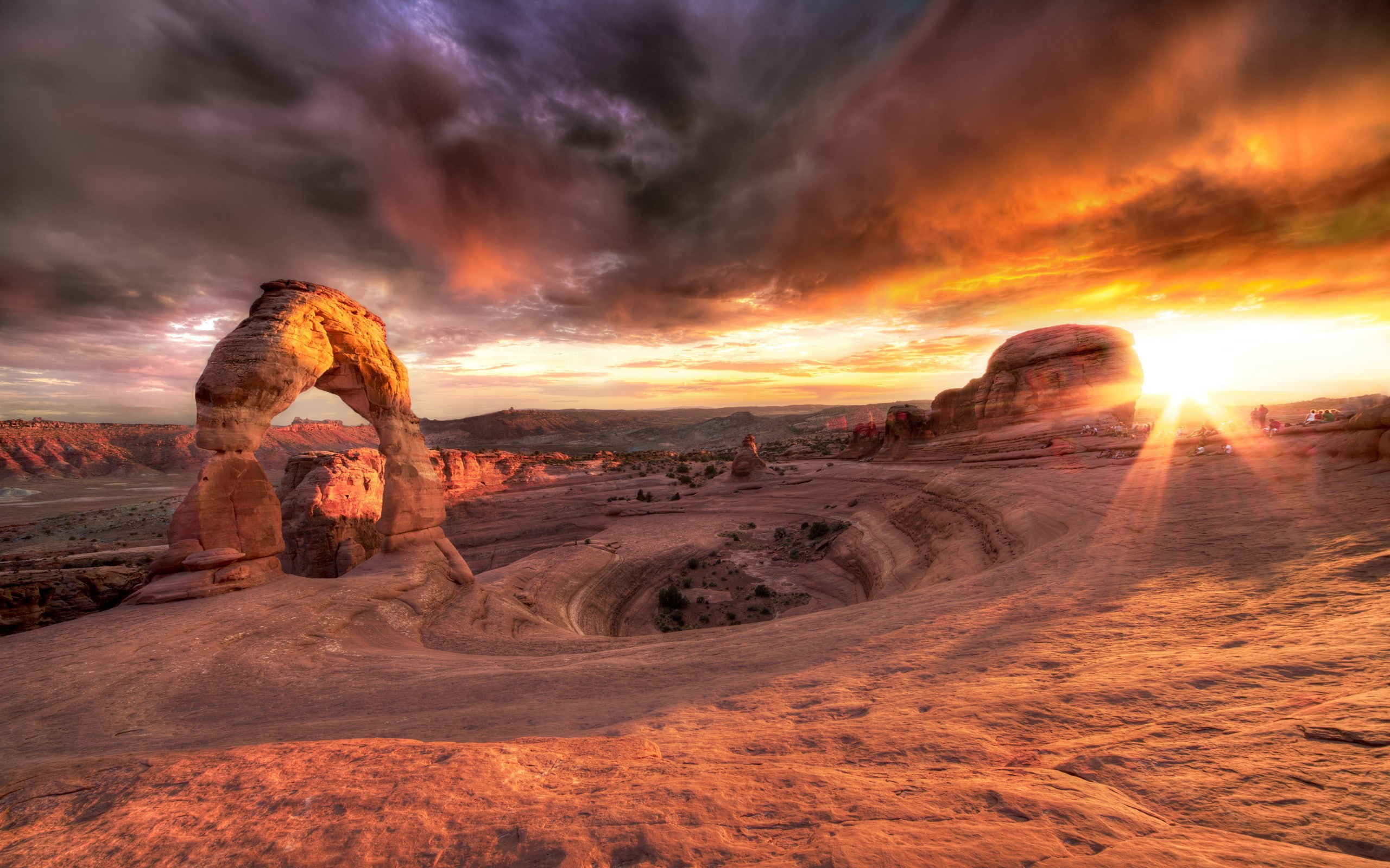non-urban scene, sunlight, orange color, rock formation, no people, 2K, nature, architecture, beauty in nature, cloud - sky, sky, idyllic, landscape, sunset, HD Wallpaper