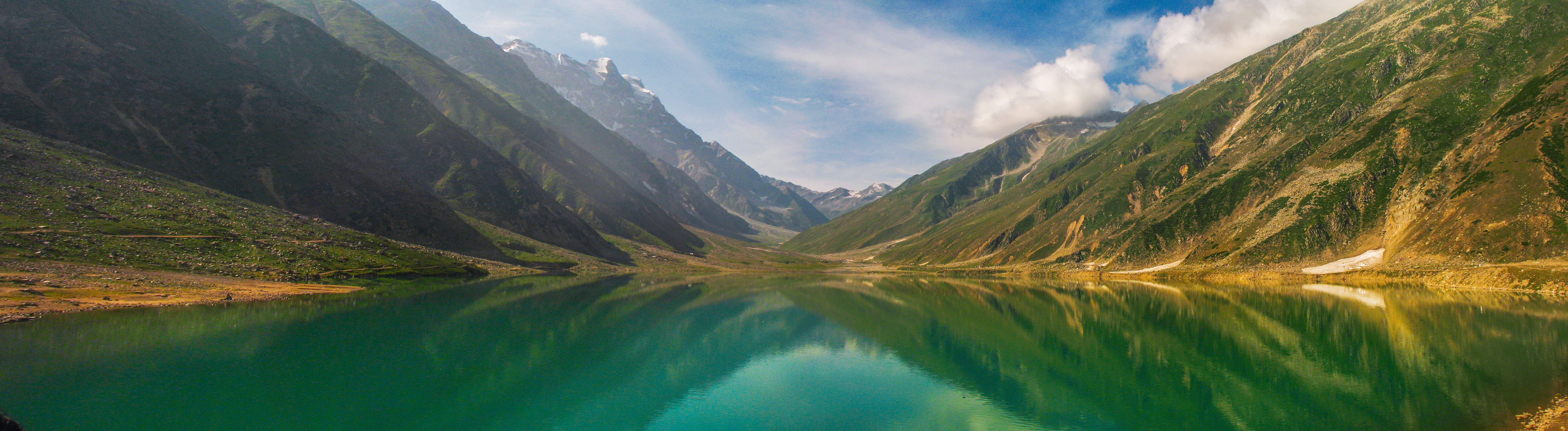 idyllic, beauty in nature, lake saiful muluk, panorama, lake, mountain range, scenic, mountains, purity, sky, scenics - nature, environment, grass, water, HD Wallpaper