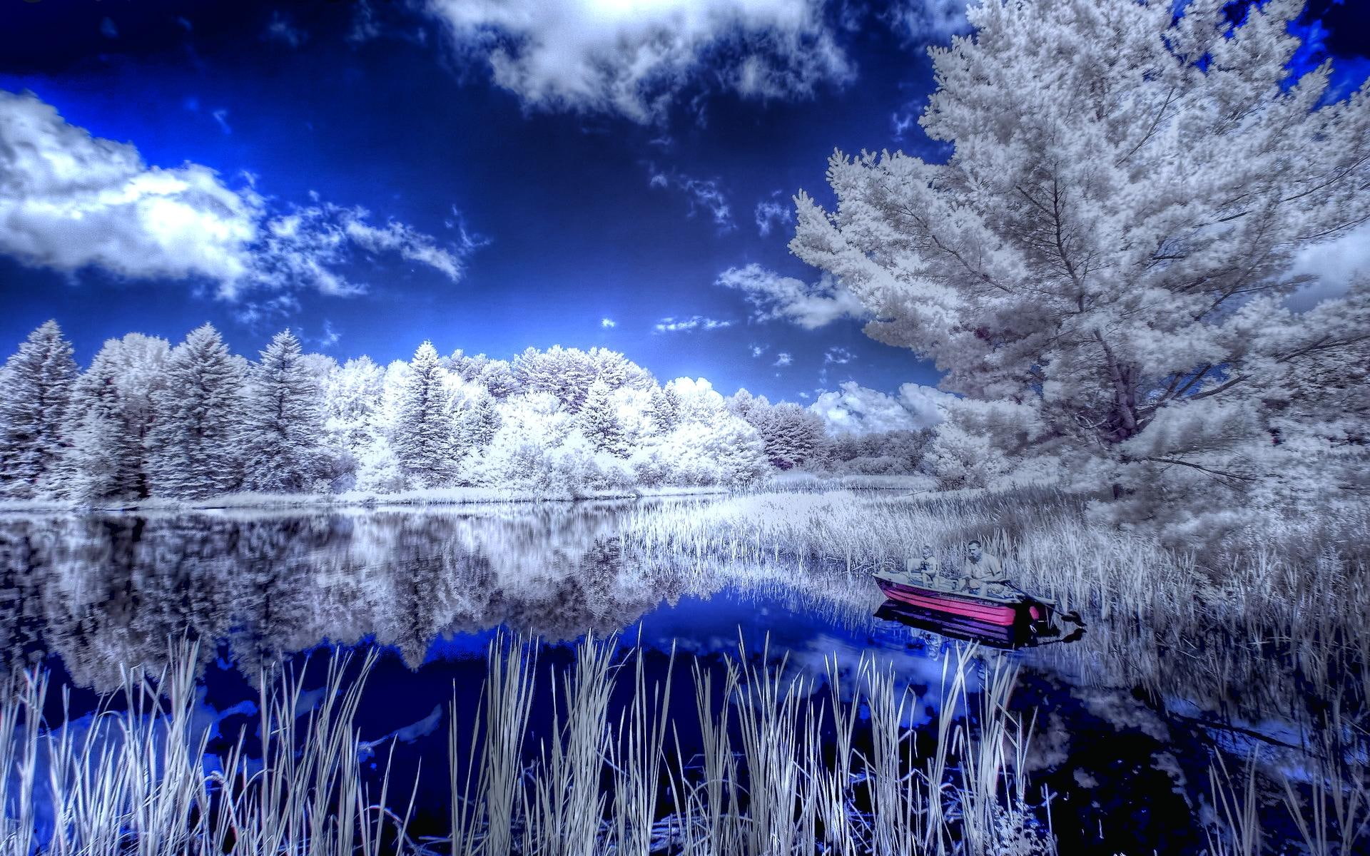 3d and abstract, boat, lake, blue, world, dark, cool, 1080P, HD Wallpaper
