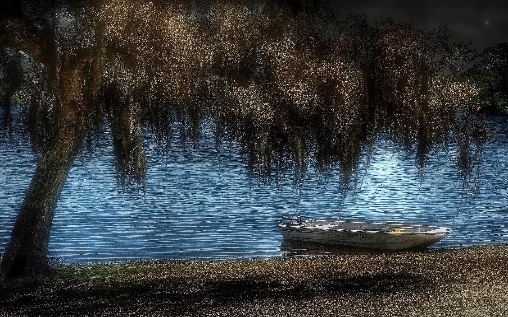 1080P, boat, lake, 3d and abstract, HD Wallpaper